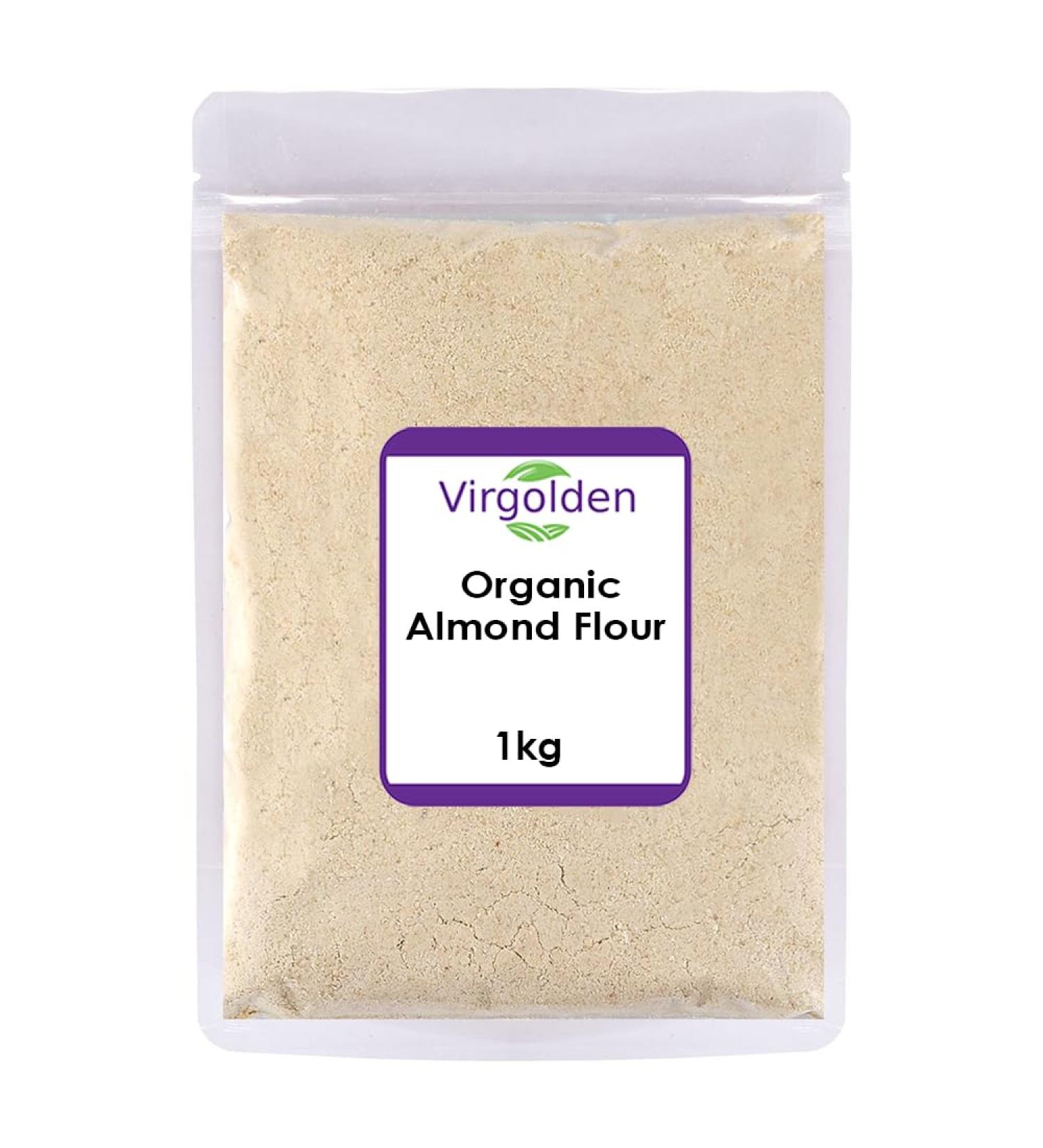 Organic Almond Flour 1kg by Virgolden Organic - Great for Snacks Smoothies Baking Cooking Low Calorie Snacks High Fibre and Source of Protein - Buy Online on GoSupps.com