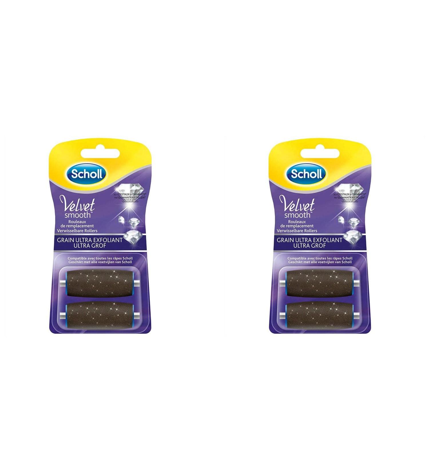 SCHOLL Pack of 2 Kits of 2 Replacement Rollers Ultra Exfoliating Velvet Smooth Grain