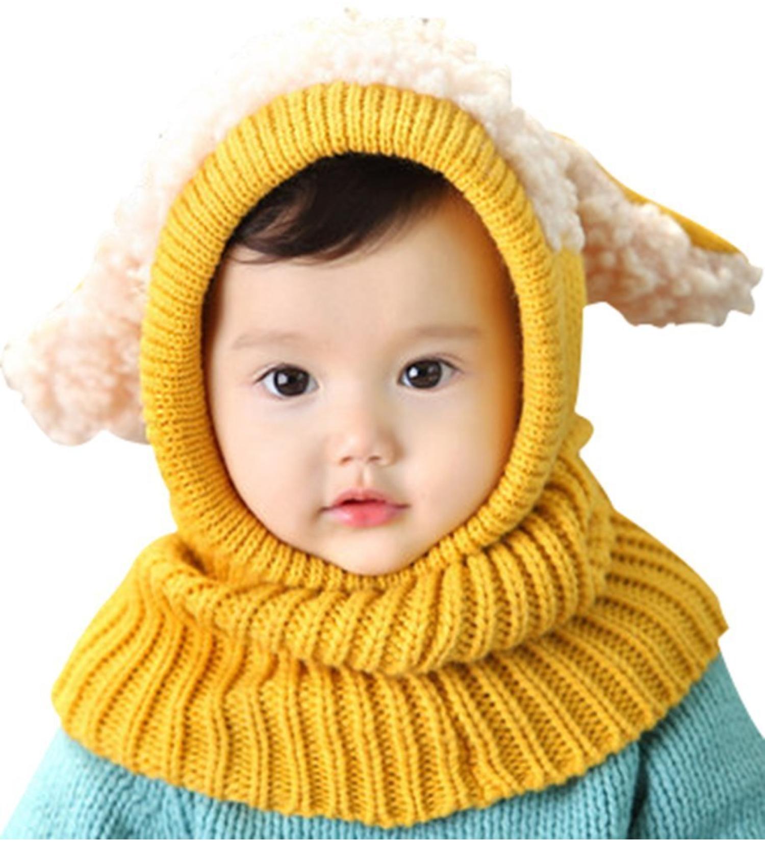 Tuopuda Baby Winter Hat and Scarf Set | Earflap Hood Knit Hat Scarves | Yellow | 6-36 Months - Buy Online on GoSupps.com
