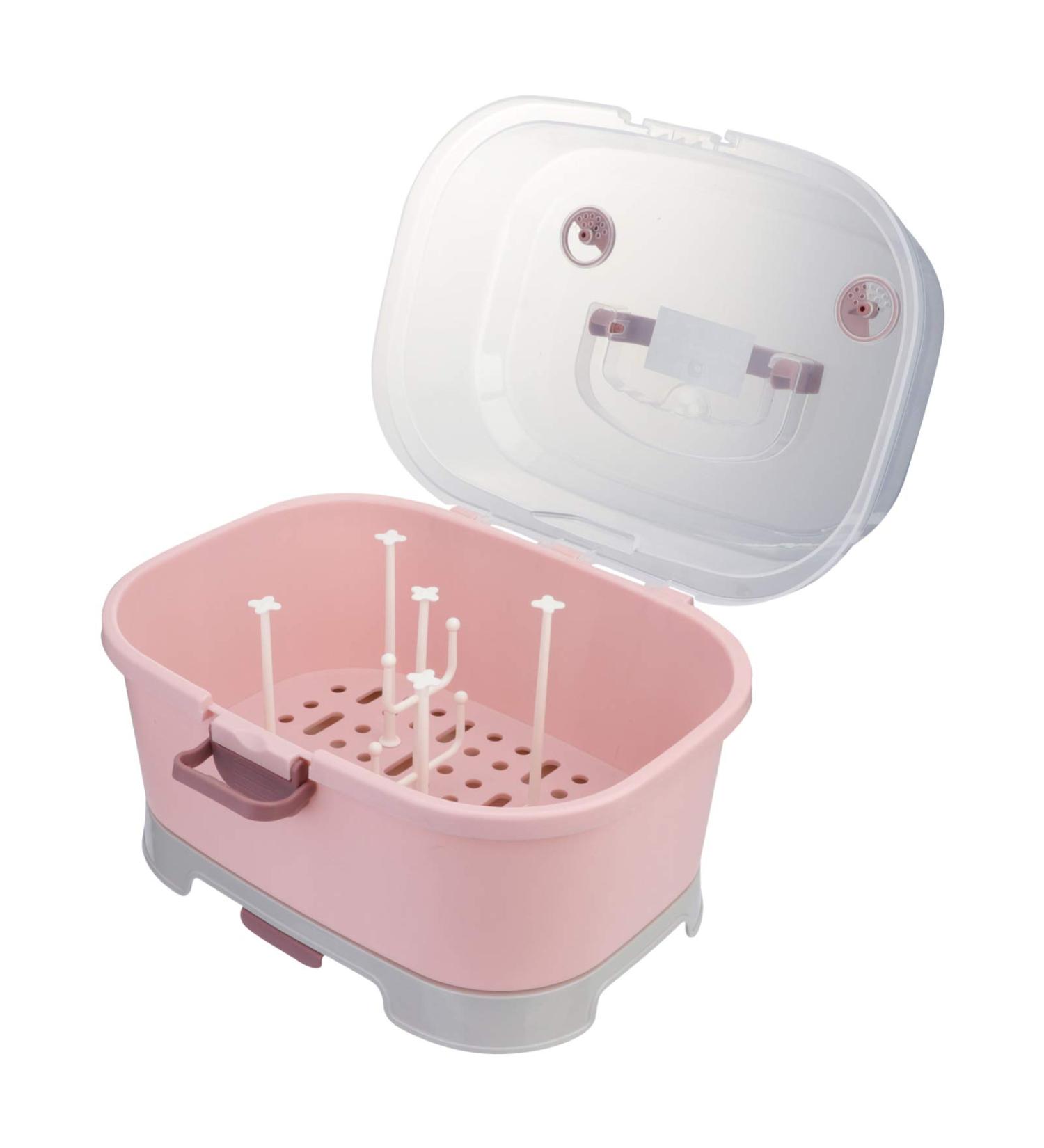 NUOBESTY Baby Bottle Drying Rack & Storage Box - Portable Organizer with Lid for Kitchen Cabinet, Pink - Buy Online on GoSupps.com