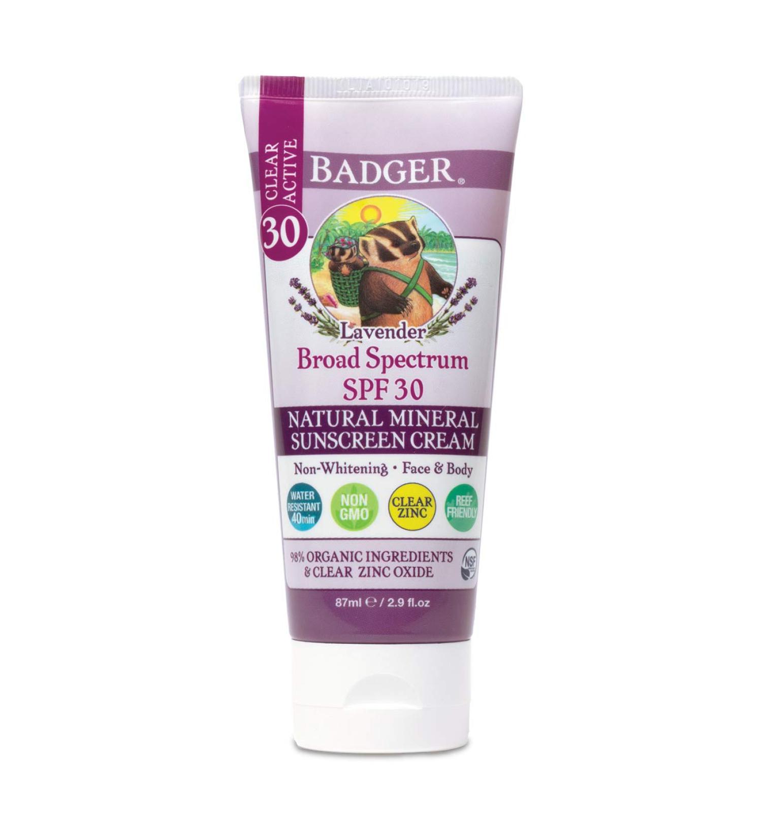 Badger Natural Mineral Sunscreen Cream SPF 30 - Lavender 2.9 oz | Eco-Friendly UV Protection - Buy Online on GoSupps.com