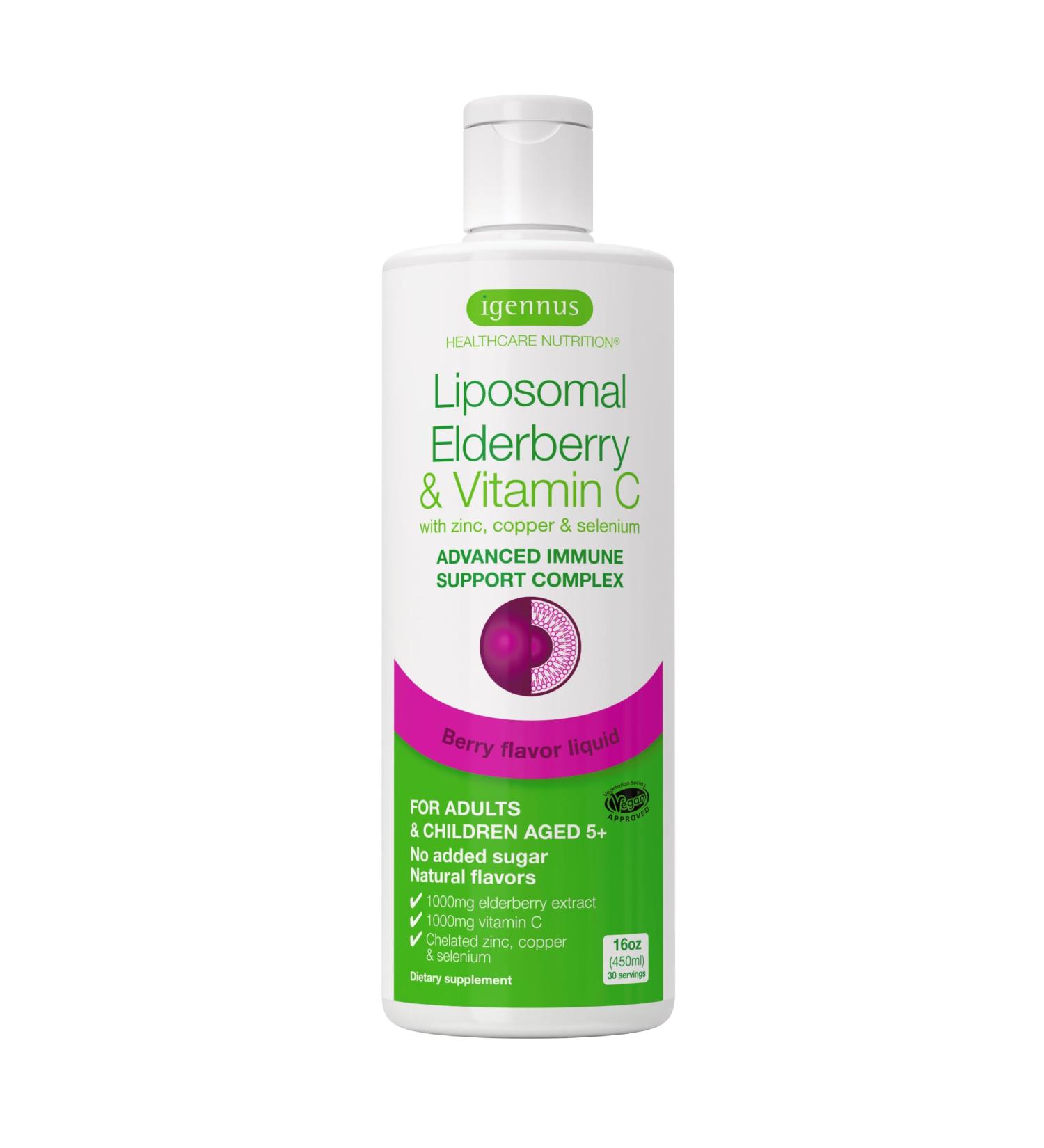 Immune Support Syrup: Elderberry 1000mg, Liposomal Vitamin C, Zinc, Copper & Selenium | Sugar-Free, Berry Flavor | Igennus - Buy Online on GoSupps.com