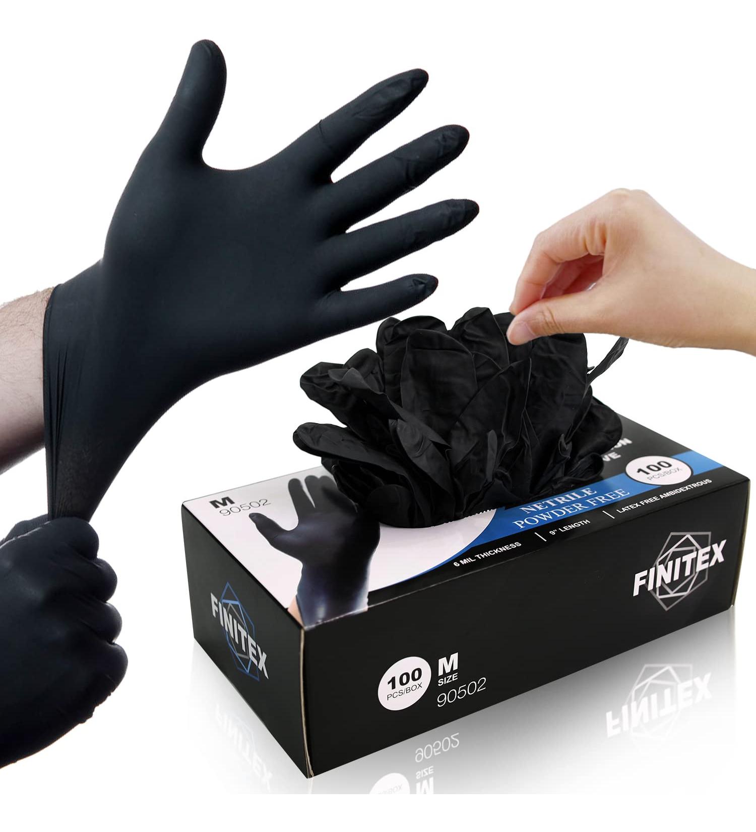 Finitex Black Nitrile Disposable Medical Exam Gloves - Case of 1000 (Medium, 6mil, Powder-Free, Latex-Free) - Pack of 100 - Buy Online on GoSupps.com