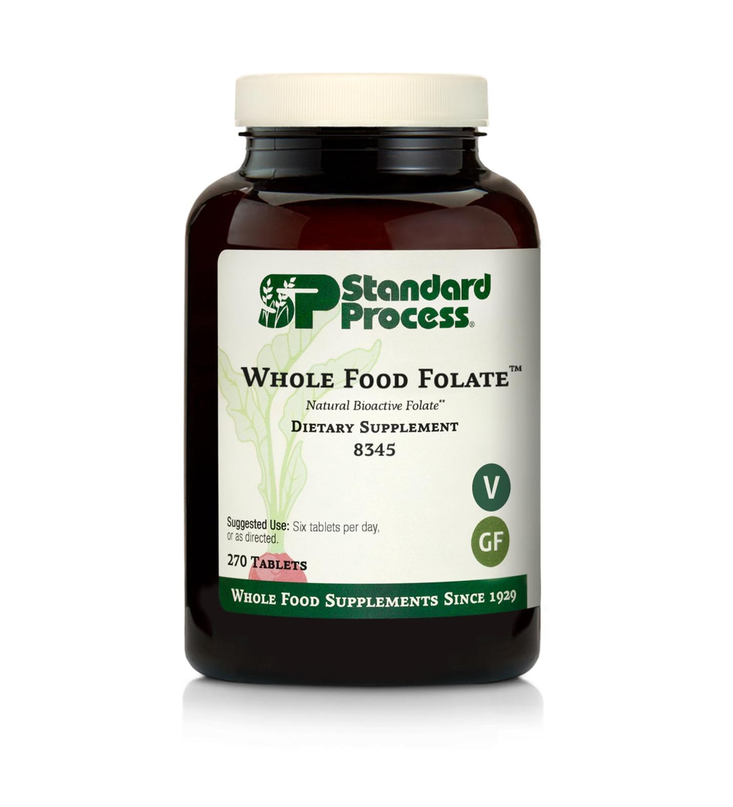 Standard Process Whole Food Folate - Supports Cellular Health & Processes - Includes Vitamin B12 - Supports Vascular Function - Vegetarian Gluten-Free & Non-Dairy - 270 Capsules (45 Servings) - Buy Online on GoSupps.com