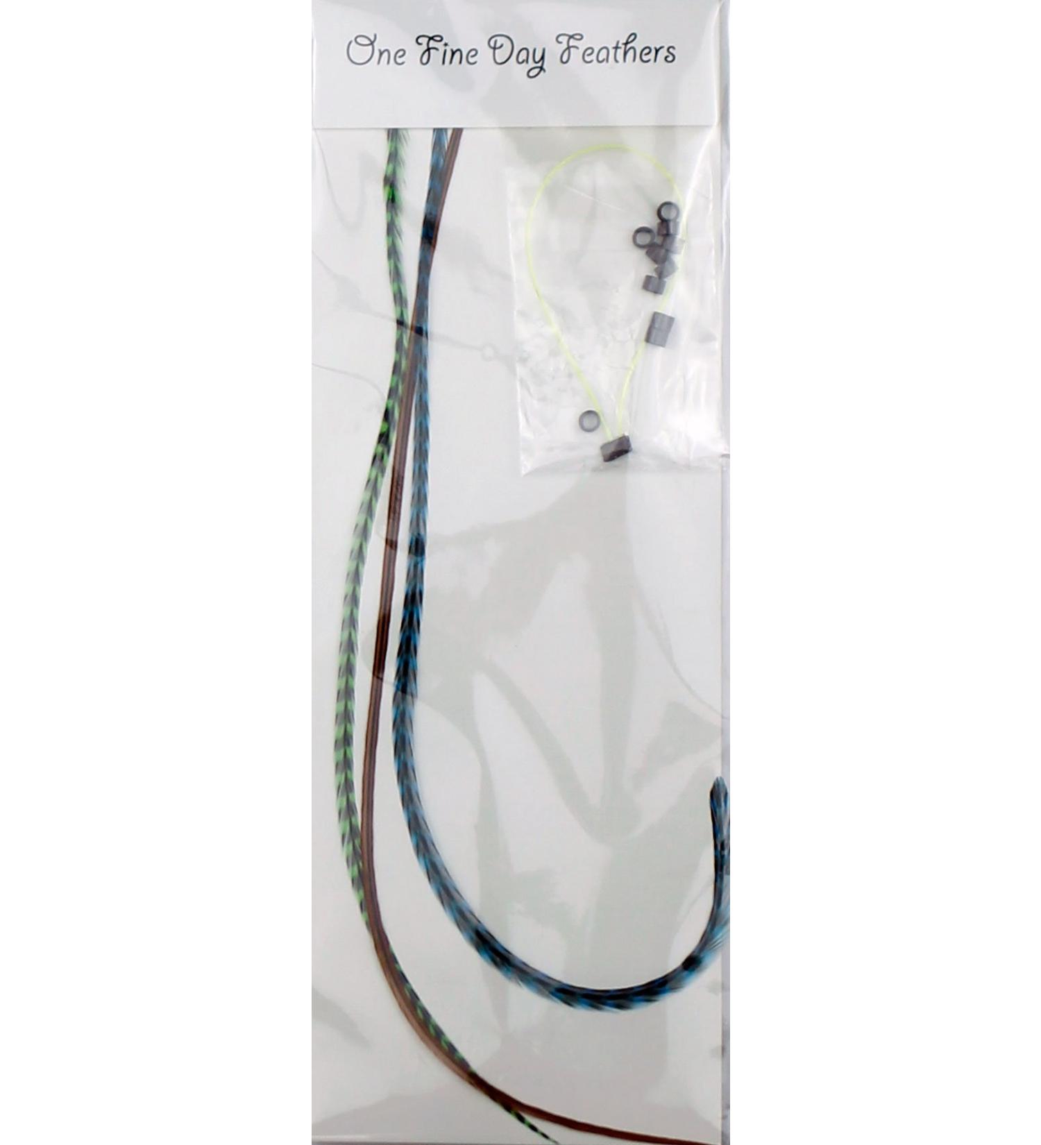 Feather Hair Extensions 3 Pack + Rings/Loop (Forest)