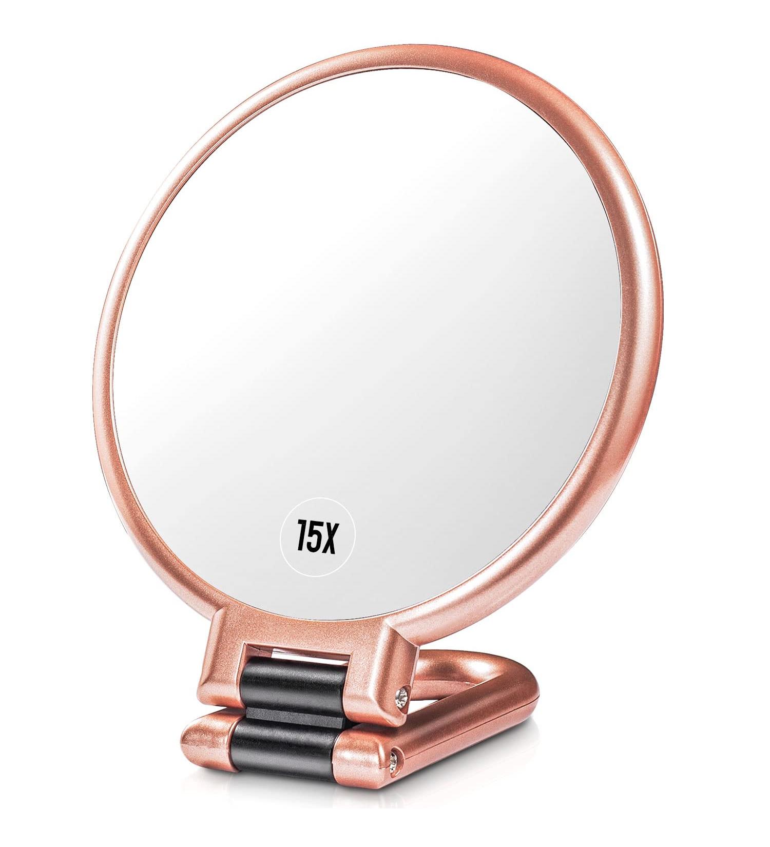 1X 15X Magnifying Makeup Mirror | Double Sided Handheld Mirror | 360 Degree Rotation | Travel Mirror - Buy Online on GoSupps.com