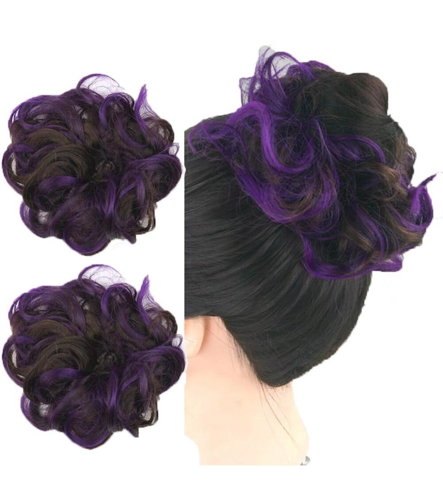 Iluu Wavy Curly Updo Scrunchy Hairpiece | Elastic Chignon Bun Hair Extensions for African Americans | Dark Brown/Dunkelila 2/33-FP03 - Buy Online on GoSupps.com