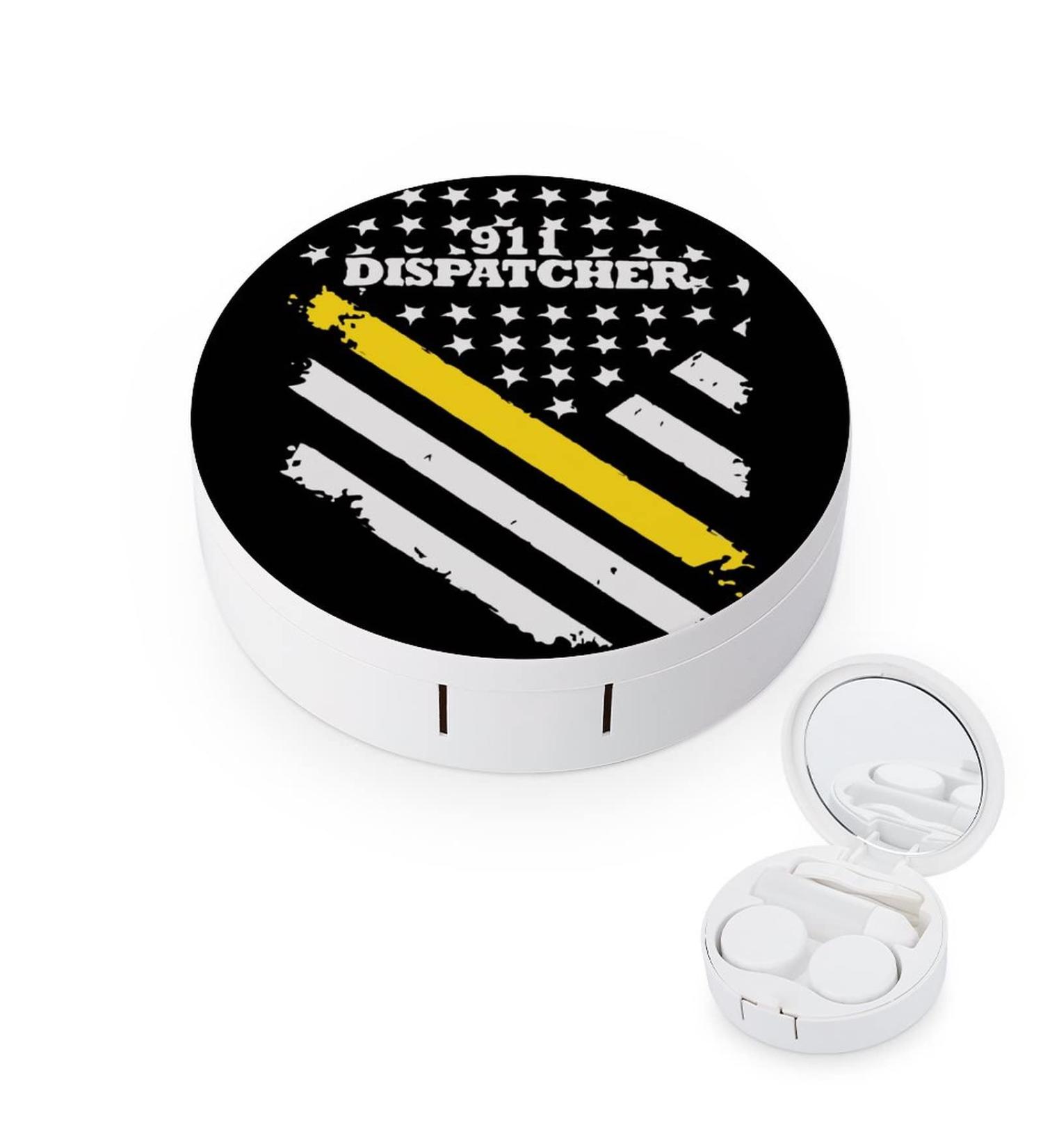 911 Dispatcher Thin Gold Line Flag Round Case For Contact Lens Kit Storage Box with Mirror Printed - Buy Online on GoSupps.com