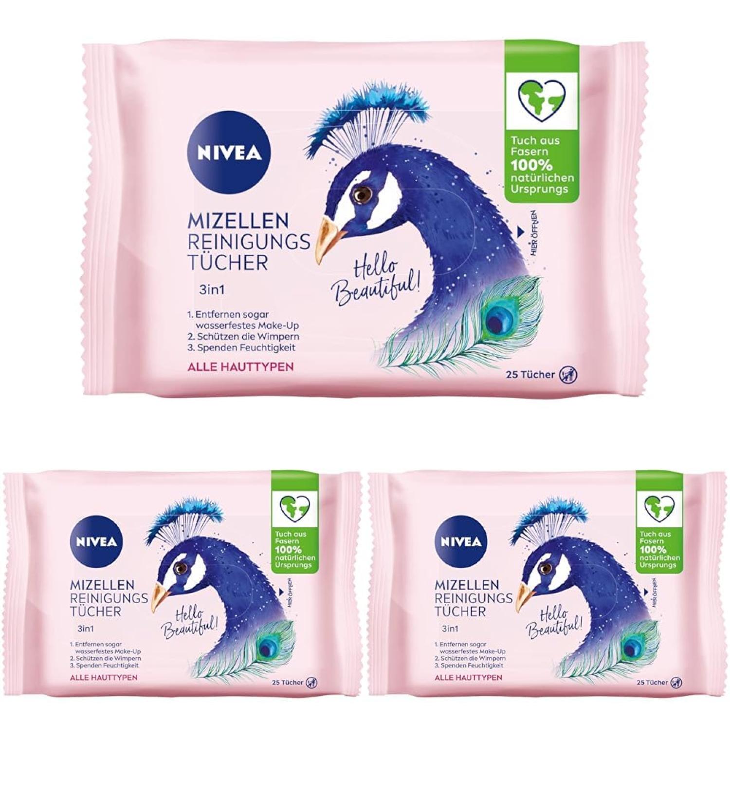 Nivea 3-in-1 Hello Beautiful! Micelle Cleaning Towels - Gentle Make-Up Remover with Vitamin E 25 Pack (3-Pack) - International Shipping Available - Buy Online on GoSupps.com