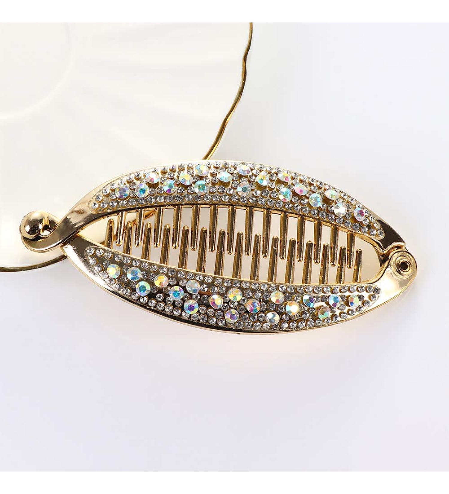 Gold Rhinestone Fish Clip Hair Accessories | Luxurious Women's Hair Claws & Barrettes - Buy Online on GoSupps.com