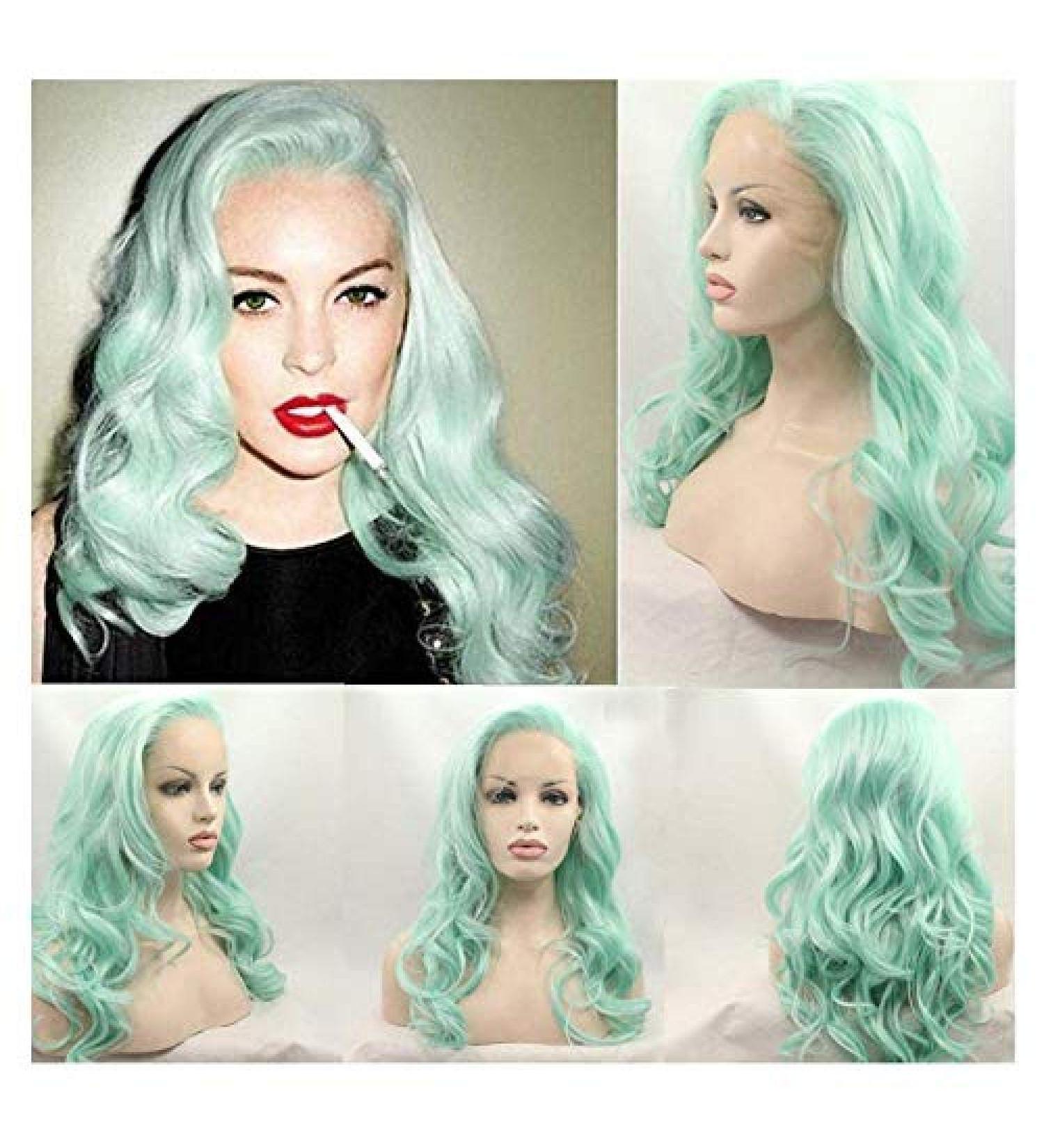 BGHJUE Mint Green Big Wave Long Curly Front Lace Wig - Premium Quality International Shipping - Buy Online on GoSupps.com