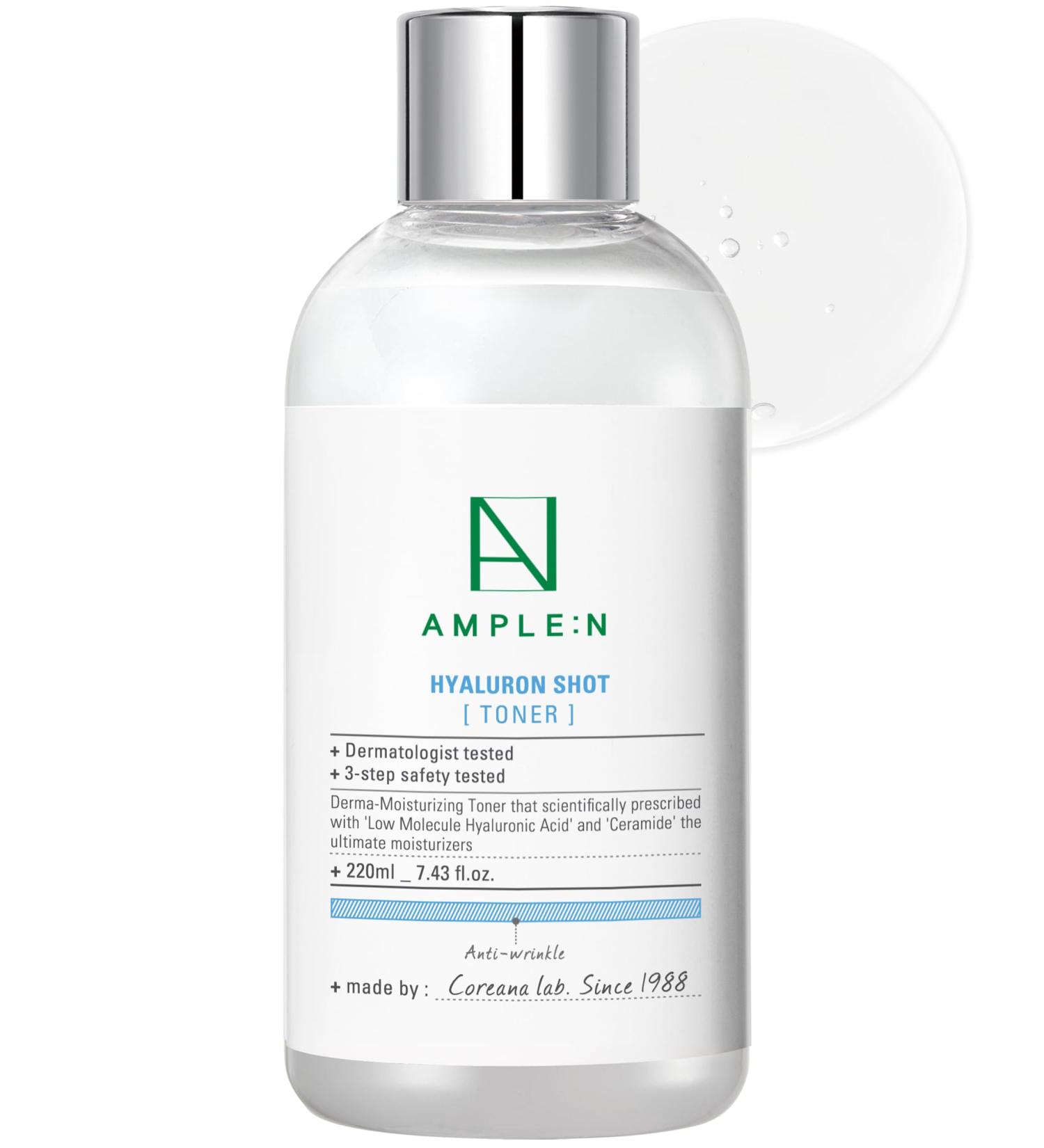 Ample:N Hyaluron Shot Toner - Hydrating Hyaluronic Acid & Ceramide Face Toner for Dewy Youthful Skin - Moisturizing Essence for Dry & Sensitive Skin 7.43 fl. oz - Buy Online on GoSupps.com