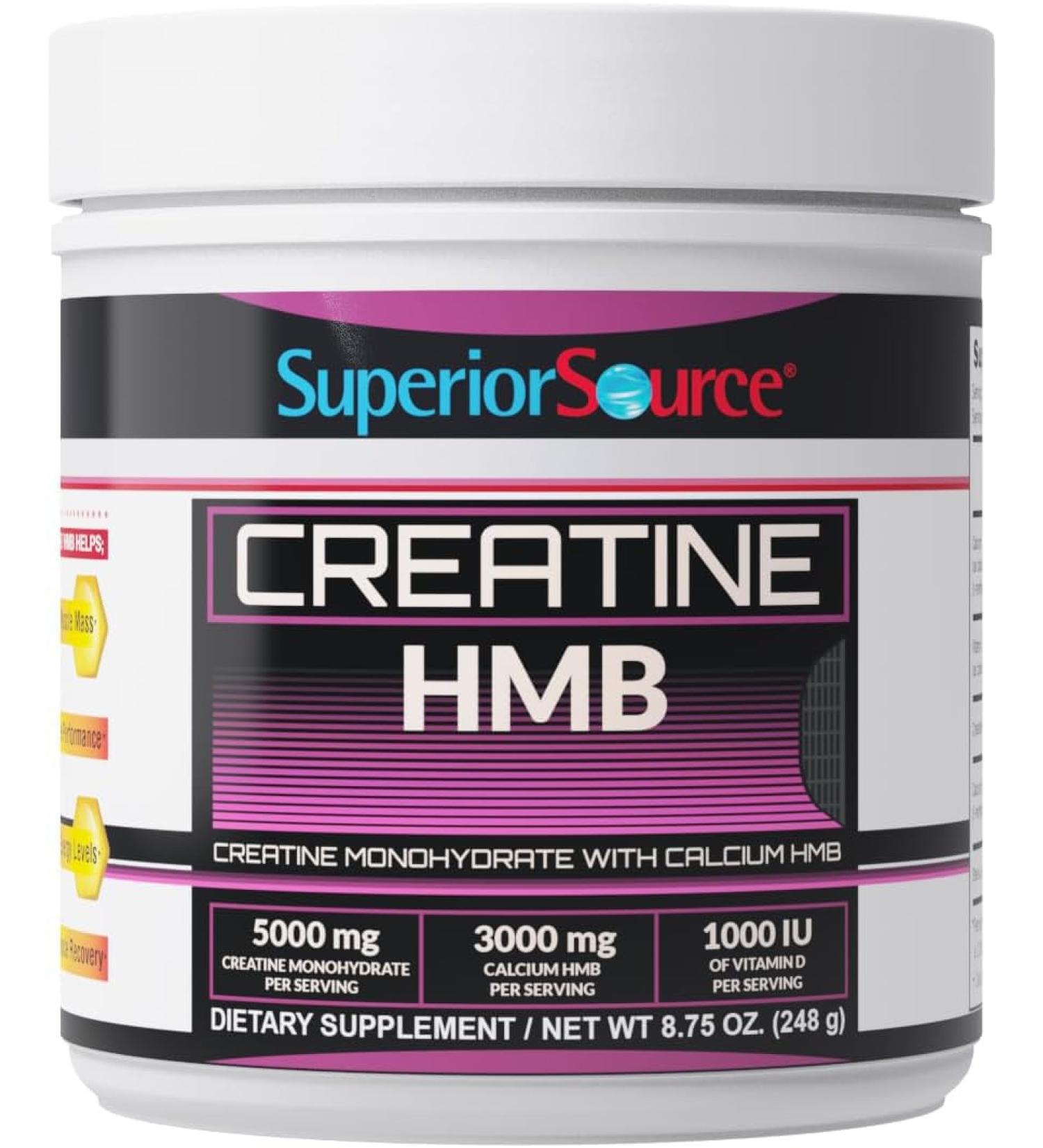 Superior Source Creatine Monohydrate 5g + HMB 3g & D3 1000IU | Muscle Growth Strength & Recovery - Non-GMO - International Shipping Available - Buy Online on GoSupps.com