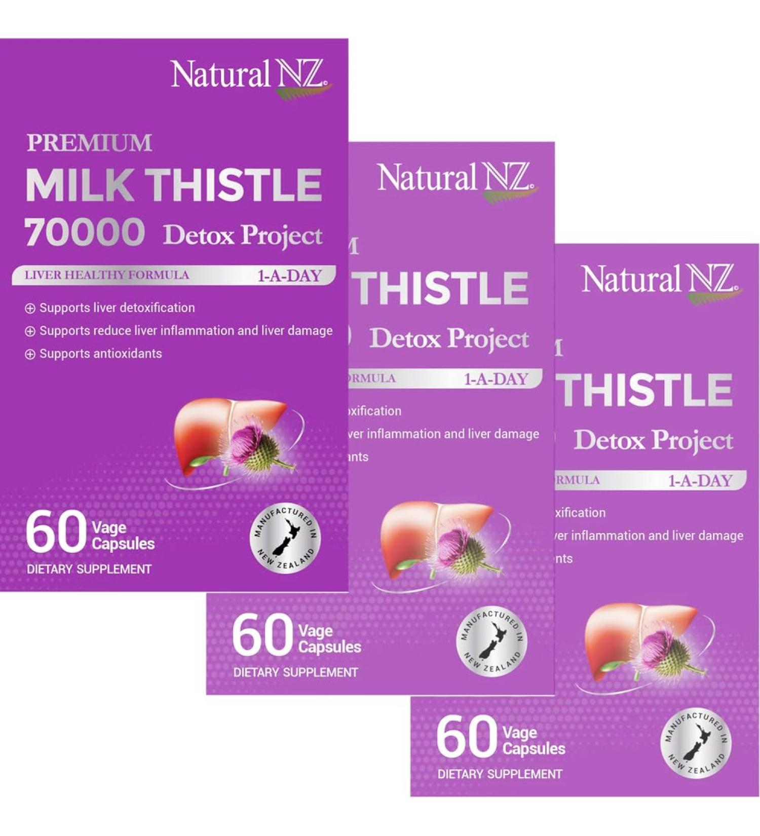 Natural NZ Premium Milk Thistle 70000 1-A-Day 60 Vege Capsules (3) - Buy Online on GoSupps.com