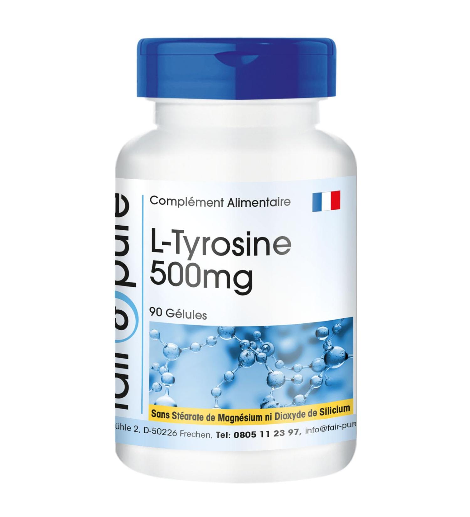 Fair & Pure - L-Tyrosine 500mg - 90 capsules - highly dosed with 1500mg of L-Tyrosine per daily dose - Buy Online on GoSupps.com