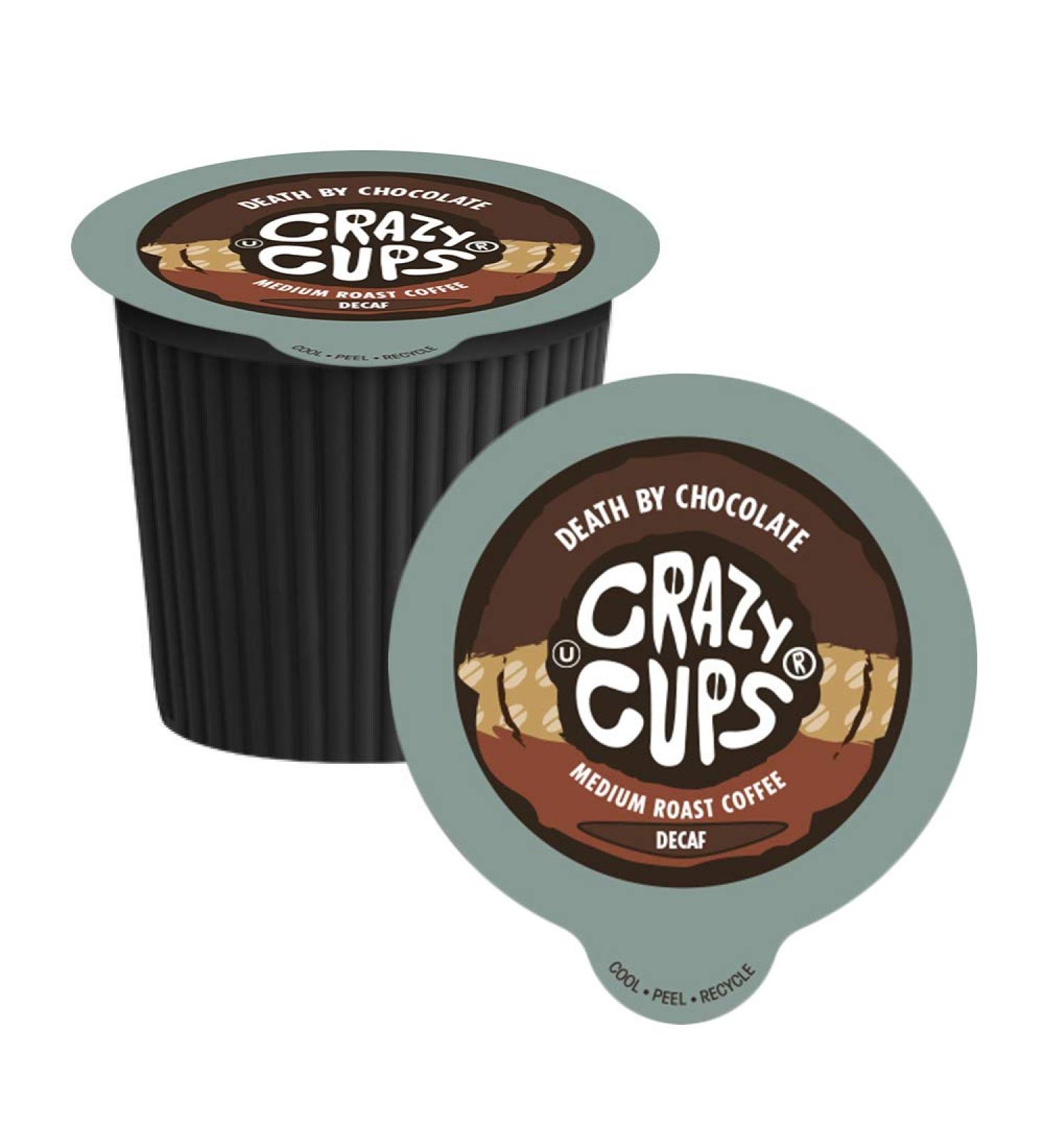 Crazy Cups Decaf Death By Chocolate Flavored Coffee Single Serve Cups for Keurig K Cups Brewer 22 Count