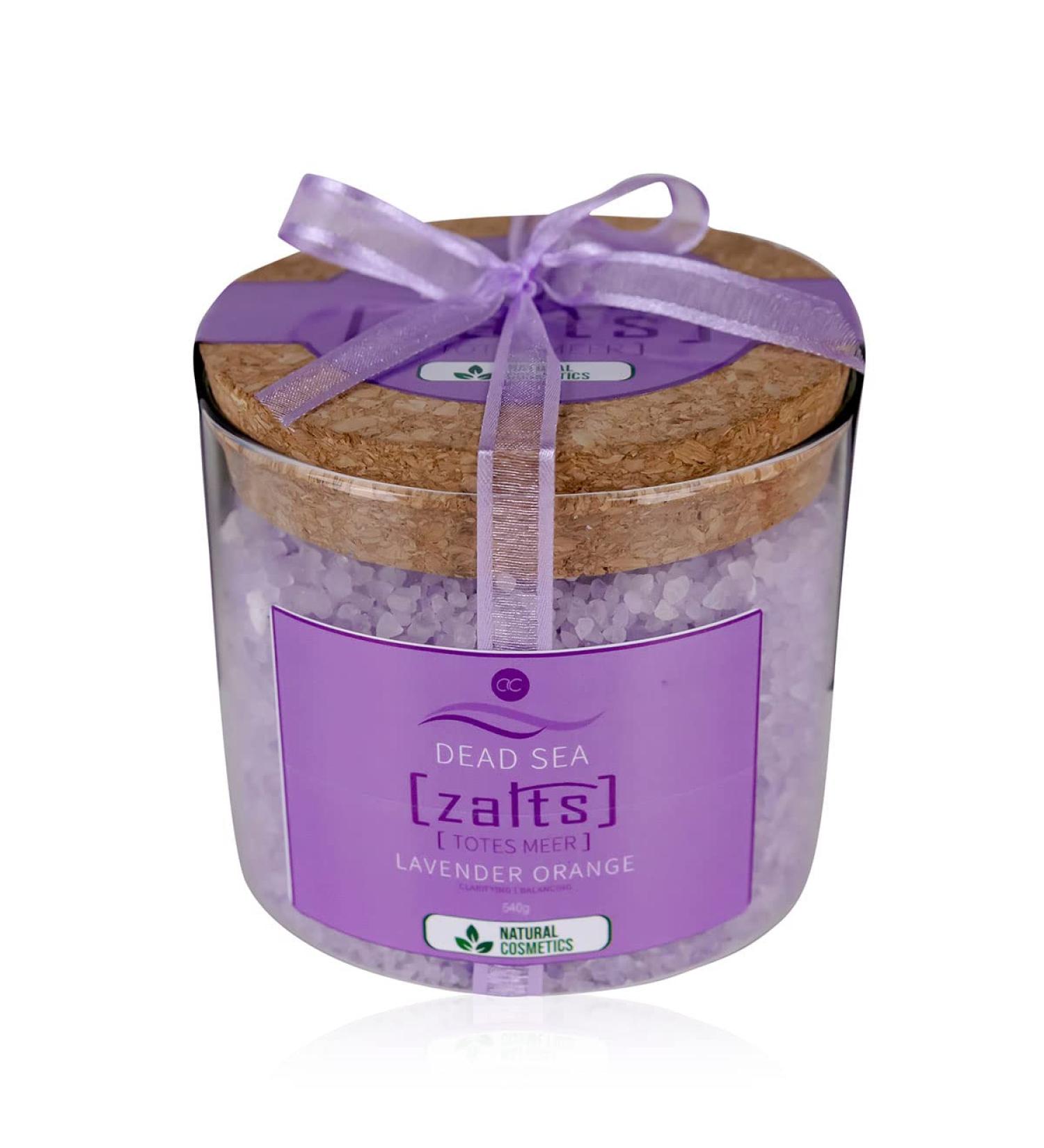 Accentra Zalts Sel de bain Mer morte dans un verre avec bouchon en li ge 540 g de sel de mer mort fabriqu en Allemagne enrichi en huile de lavande et d'orange - Buy Online on GoSupps.com