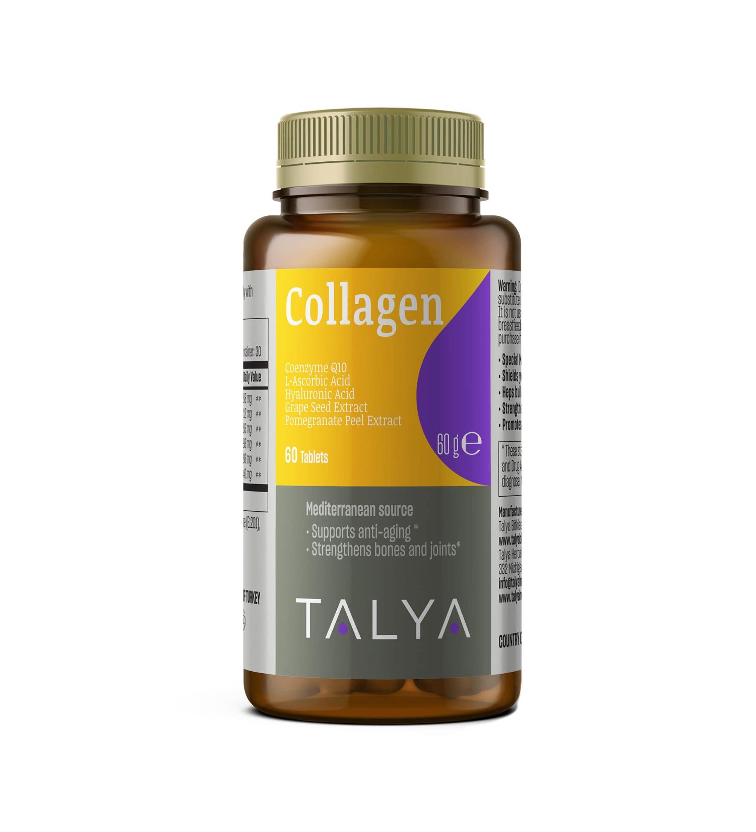 TALYA Collagen Pills with Hyaluronic Acid + Vitamin C | Hydrolyzed Collagen for Women & Men | Hair Skin and Nails | Non-GMO | 60 Capsules - Buy Online on GoSupps.com