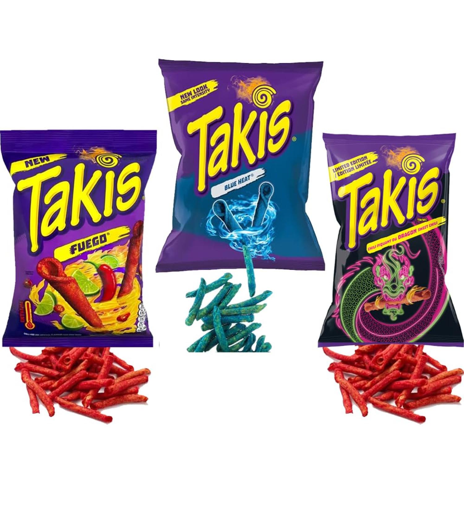 3 x Mixed Takis Fuego Corn Chips Blue Heat Tortilla Chips Dragon Sweet Chilli Chips Bags - Buy Online on GoSupps.com