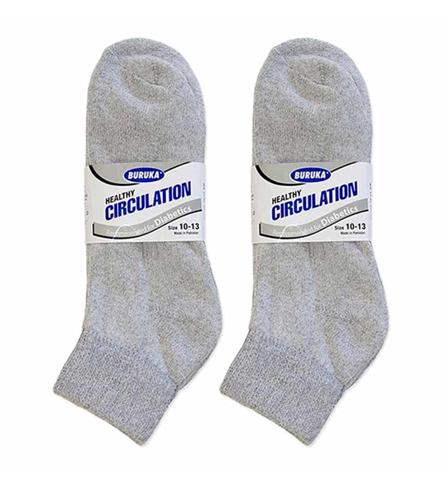 6 Pairs Diabetic Circulatory Health Cotton Crew Socks - Grey (Size 10-13) - Buy Online on GoSupps.com
