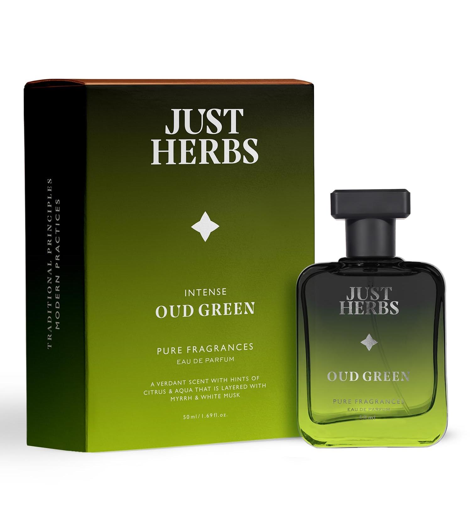 Ju.st He.rbs Intense Oud Green EDP Perfume Spray for Men Long Lasting Fragrance - 50 ml - Buy Online on GoSupps.com