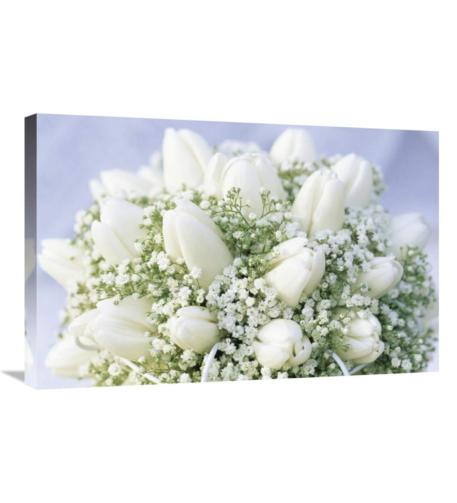 20 x 30 in. Bouquet of White Tulips & Babys Breath Art Print - Jan Vermeer