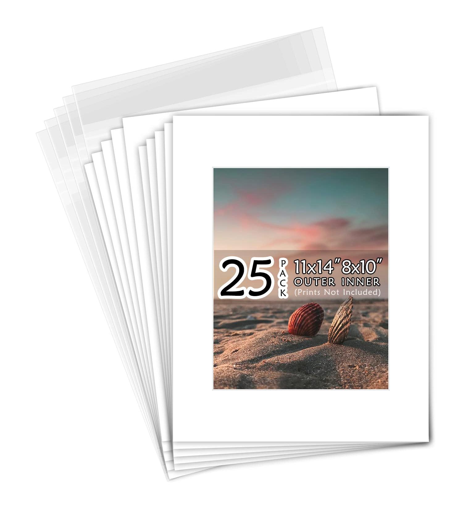 Golden State Art 11x14 White Picture Mats - Pack of 25, Acid-Free, Bevel Cut for 8x10 Photo, with Backing and Bags (25 Pack) - Buy Online on GoSupps.com