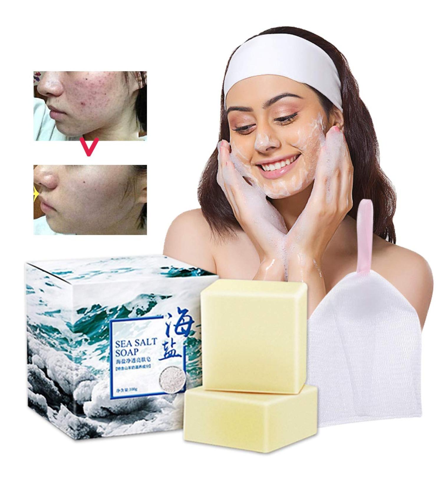 AJUMKER Sea Salt Soap Skin care Soap Handmade Goat Milk Cleaner Facial Repair Pimple Pores Removal Acne Treatment Moisturizing Face Care Soap - Buy Online on GoSupps.com