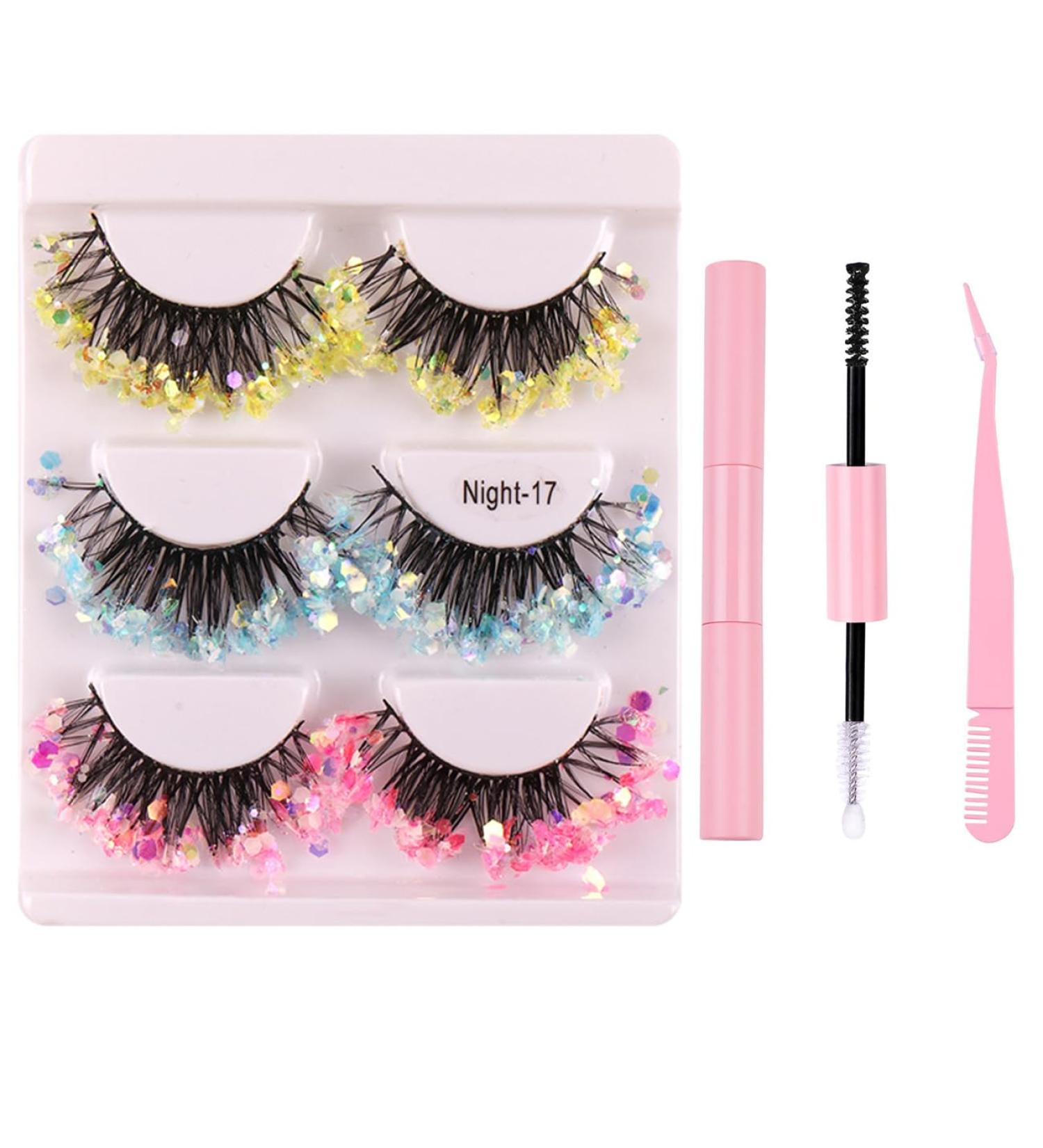FAIRYGATE False Lashes Dramatic Glitter Eyelashes Mermaid Makeup DIY Lashes Decorative Eye Lash Extension Lash Sequins with Lash Glue and Pink Tweezers B4809 FGJSTB4809 - Buy Online on GoSupps.com