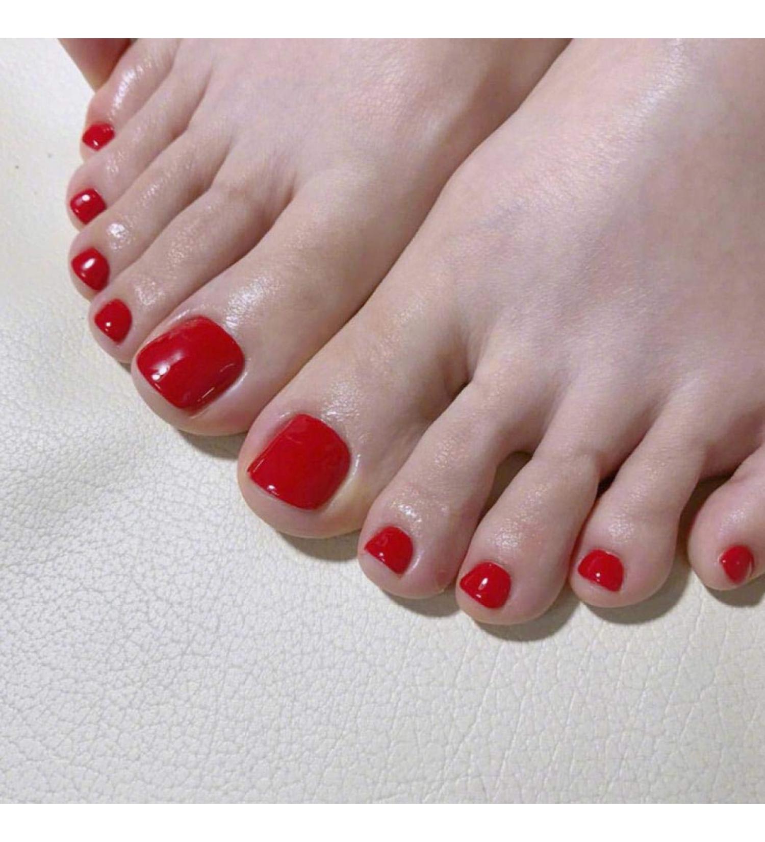 TseenYi False ToeNails Solid Color Fake ToeNails Bright Red Fashion Square Short Full Cover False ToeNails for Women and Girls(24 Pieces) - Buy Online on GoSupps.com