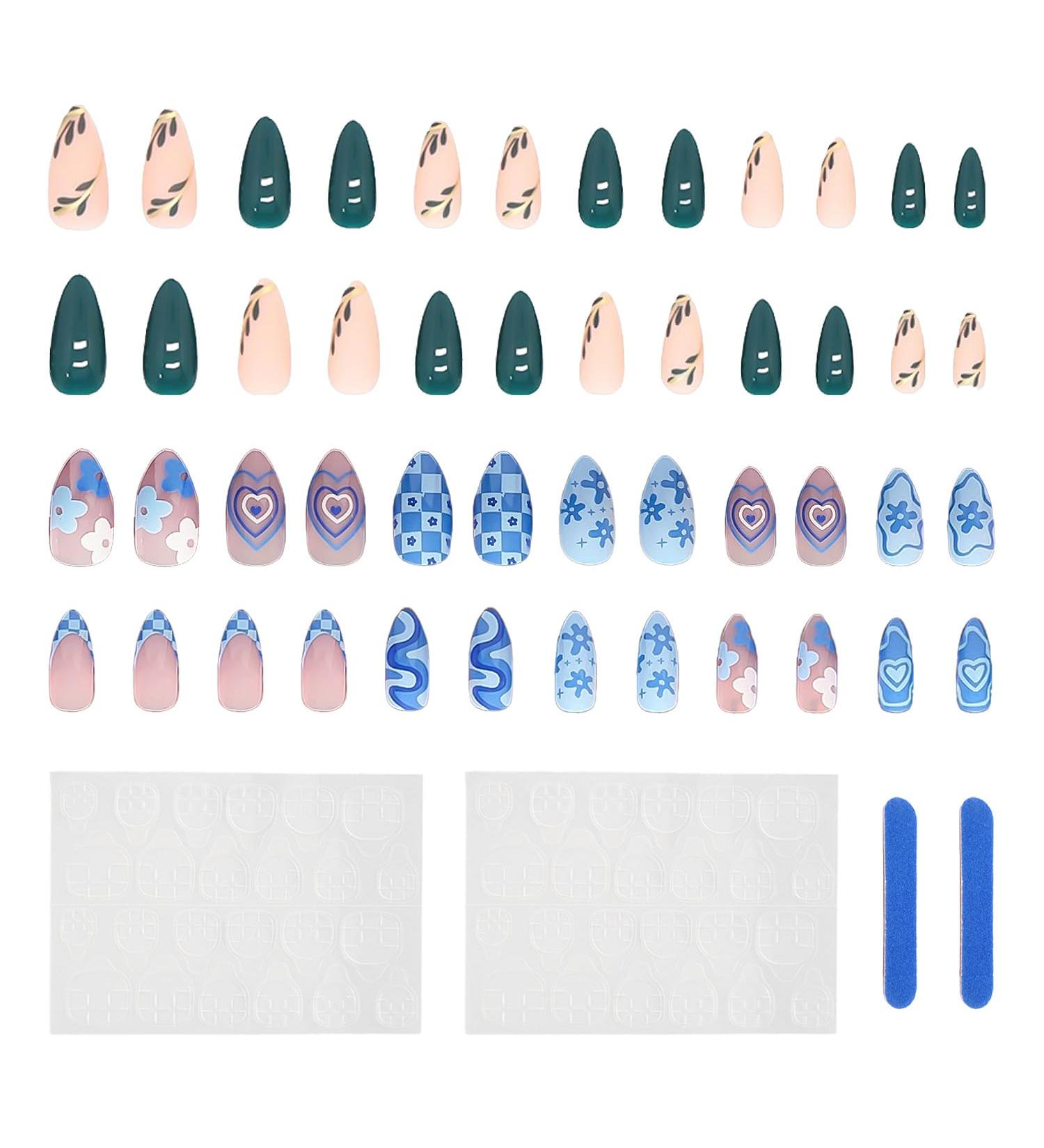 24 Pieces Of Blue Love Nail Stickers 24 Pieces Of Dark Green Wearable Nails Blue Fake Nails Fashionable Oval Nails French Fit Nails Artistic Nails Diy Nail Accessories - Buy Online on GoSupps.com