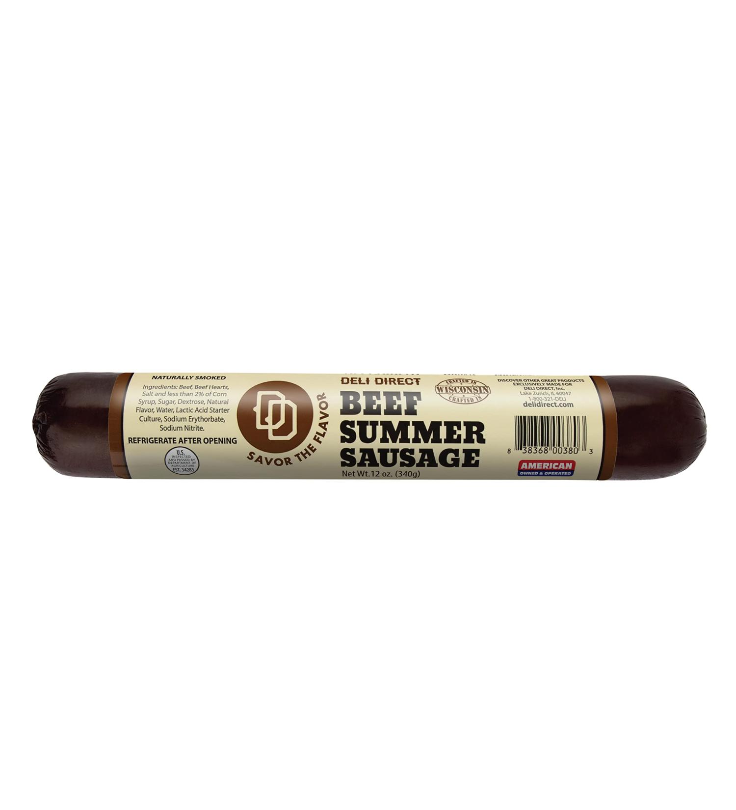Deli Direct Beef Summer Sausage 12oz Roll - High Protein, Low Carb, Keto, Gluten Free Charcuterie Meat - Ready to Eat 100% Pure Beef Sausage - Original Flavor (1 Pack) - Buy Online on GoSupps.com