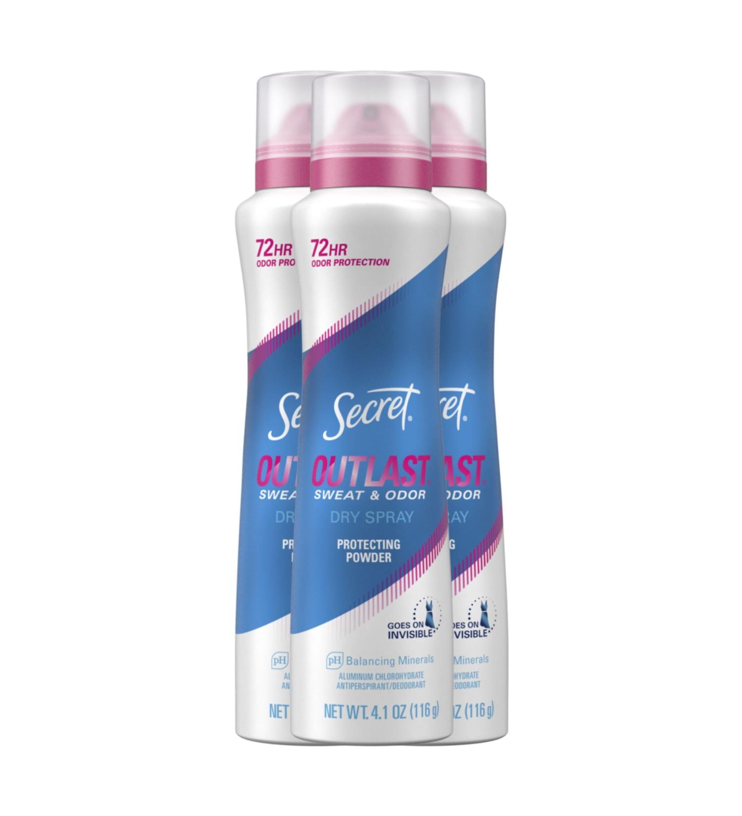 Secret Outlast Dry Spray Antiperspirant Deodorant for Women Sweat & Odor Proctection PH Balancing Minerals Protection Powder Scent 4.1 oz (Pack of 3) Protectin Powder 4.1 Ounce (Pack of 3) - Buy Online on GoSupps.com