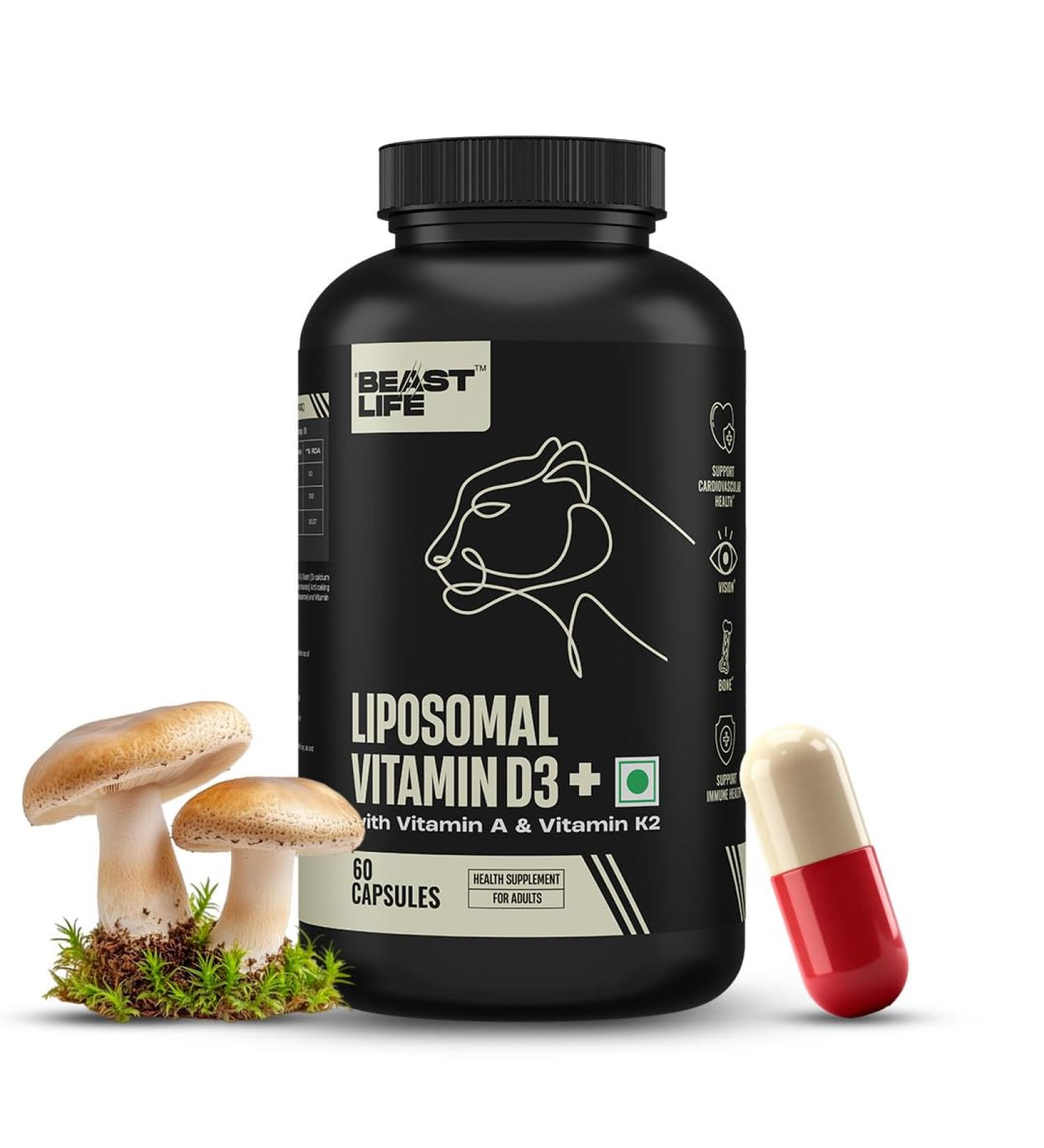 Liposomal Vitamin D3 Plus with Vitamin A & Vitamin K2 for Immune Support Bone Health & Absorption Skin Support Calcium Utilization & Arterial Health Max 60 Capsules 60 Count (Pack of 1) - Buy Online on GoSupps.com