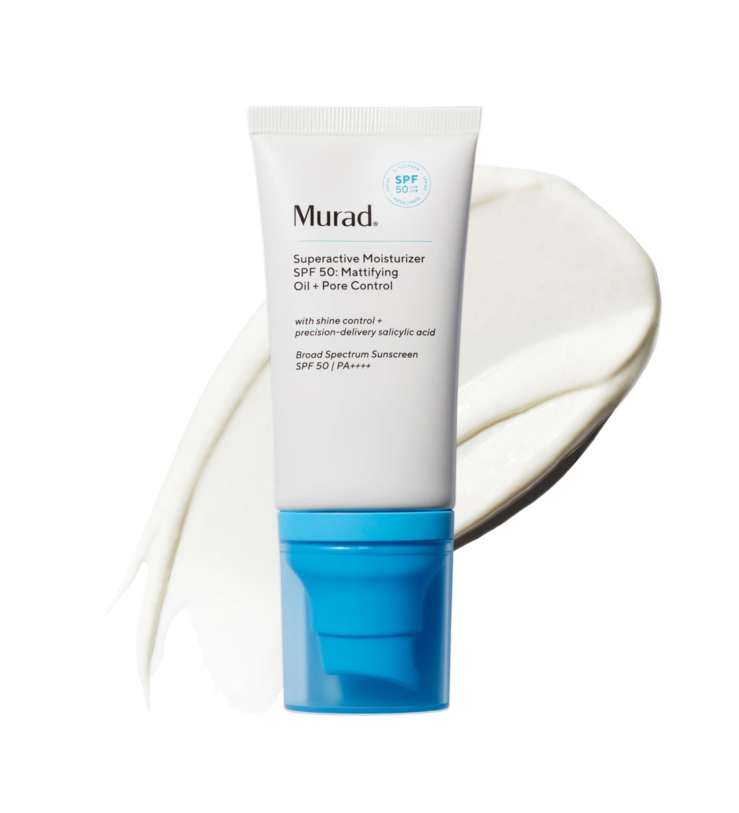 Murad Superactive Mattifying Oil and Pore Control Moisturizer SPF 50 - Shine Free Hydrating Facial Sunscreen Supercharged with Salicylic Acid To Smooth Texture and Minimize Look of Pores - 1.7Fl Oz - Buy Online on GoSupps.com