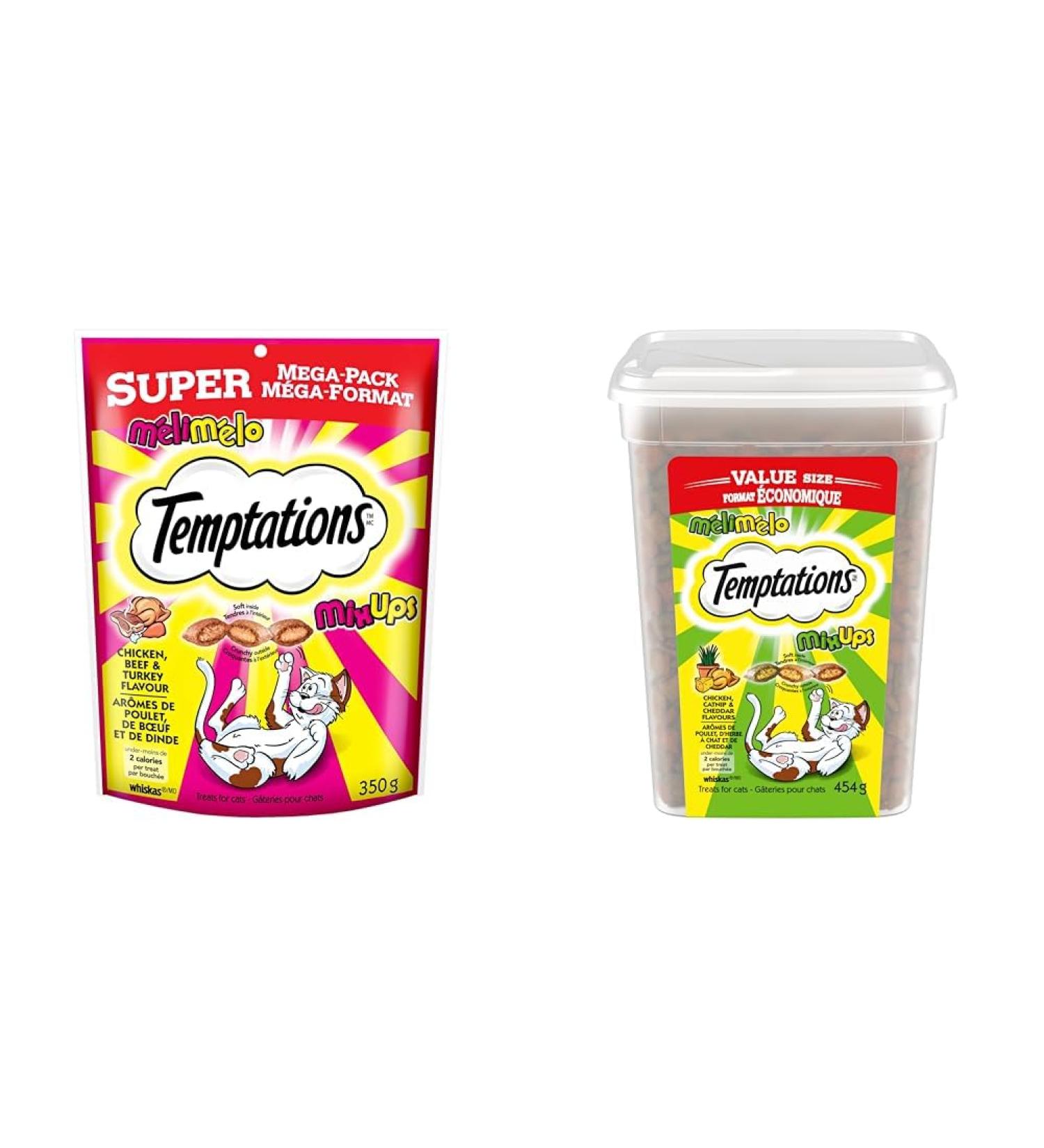 TEMPTATIONS Mix-Ups Cat Treats Beef Chicken Turkey 350g Pouch & Mix-Ups Adult Cat Treats Catnip (Chicken Catnip & Cheddar Flavour) 454g Tub Cat Treats + PET_FOOD 349884 - Buy Online on GoSupps.com