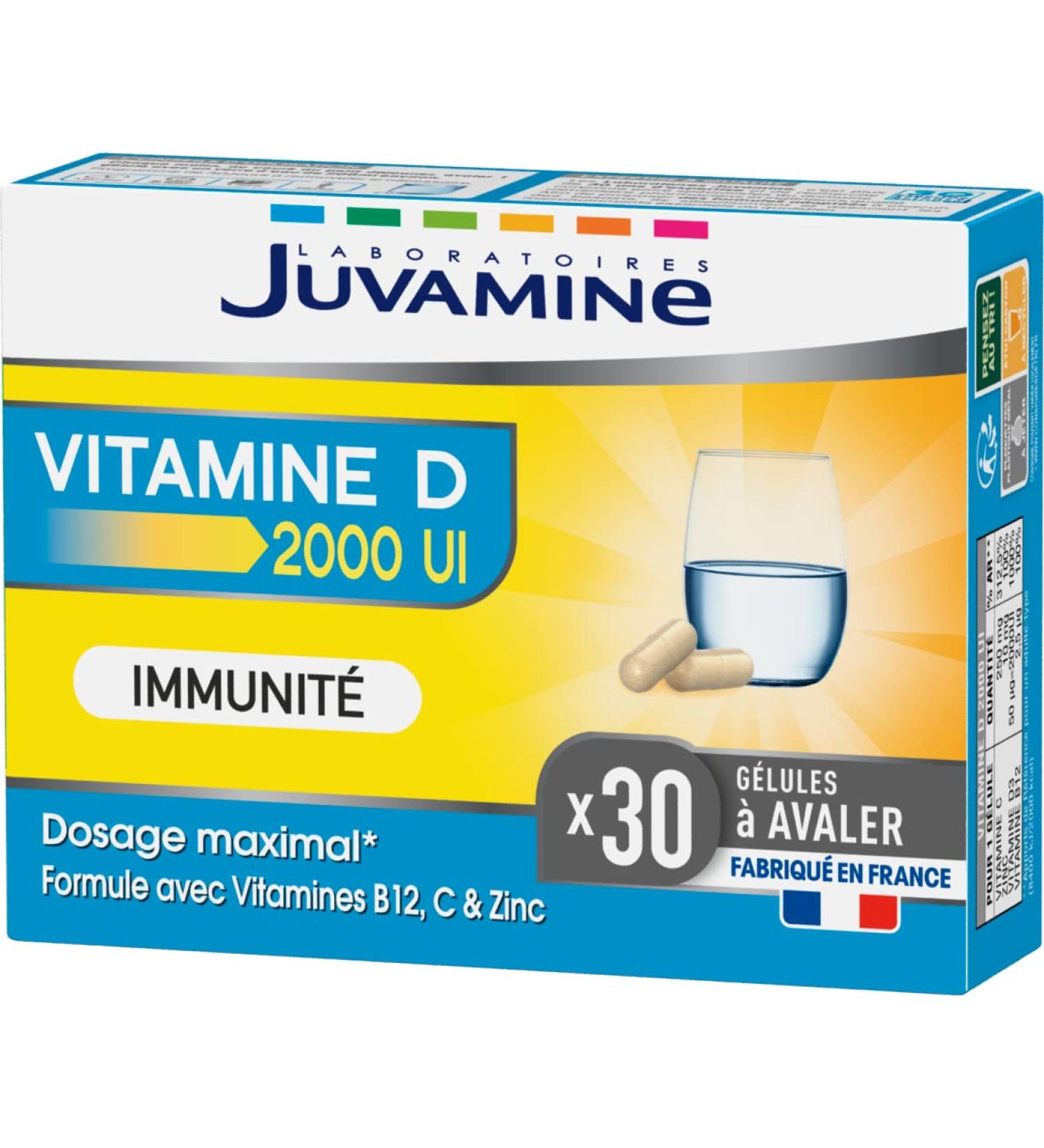 JUVAMINE - VITAMIN D 2000 IU - Immunity - Vitality - Vitamin B12 Vitamin C Vitamin D3 And Zinc - 1 Month Program - 30 Capsules - Made in France - Buy Online on GoSupps.com