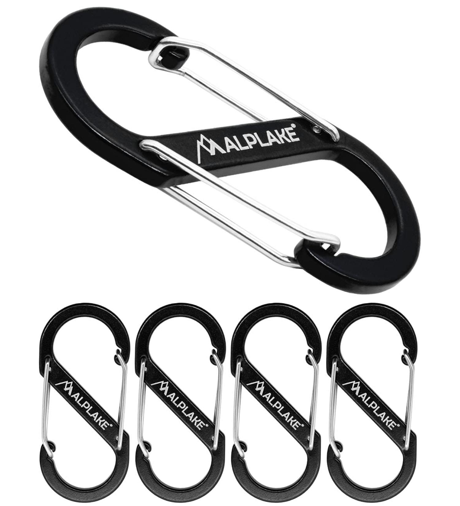 ALPLAKE 4-Piece Carabiner Set | Double & Micro Carabiners | S-Shape | Durable Black | 88x40mm | Perfect for Outdoor & Travel - Buy Online on GoSupps.com