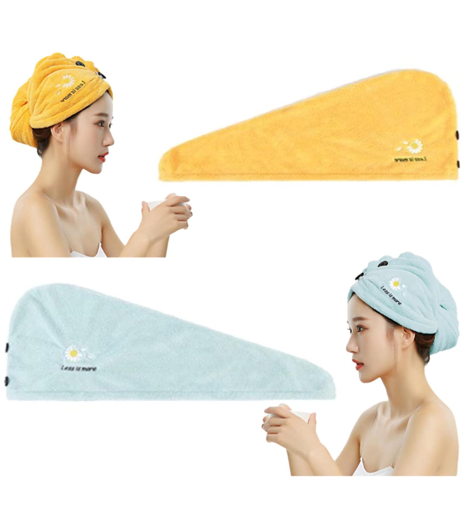 Qyiqis Hair Turban Set - 2 Quick-Dry Microfiber Towels for Women | Absorbent Shower Hood with Button | Ideal for All Hair Types - Buy Online on GoSupps.com