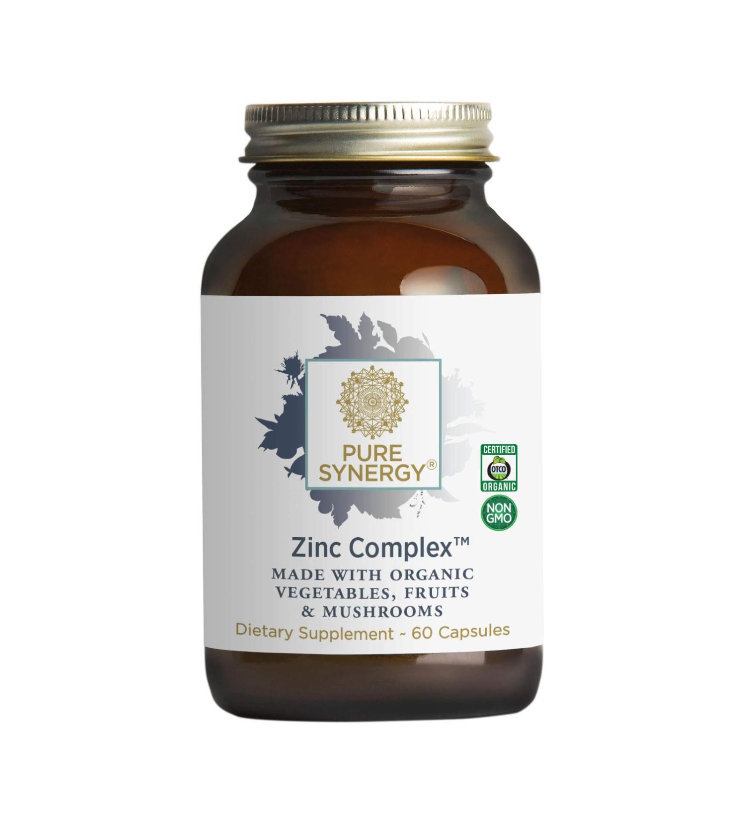 Pure Synergy Zinc Complex - 60 Capsules - Organic Zinc Supplement with Fruit, Vegetables, and Mushrooms - Non-GMO & Vegan - Buy Online on GoSupps.com