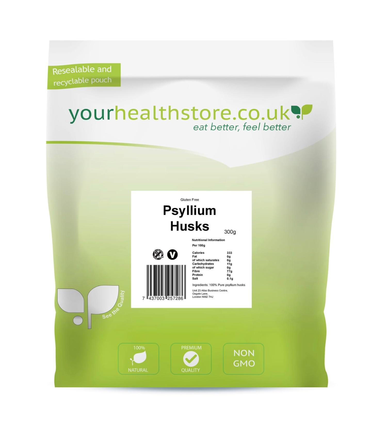 yourhealthstore Blond Psyllium Husks 300g Whole Non GMO Gluten Free High in Fiber Vegan Husks Not Powder (Recyclable Pouch)