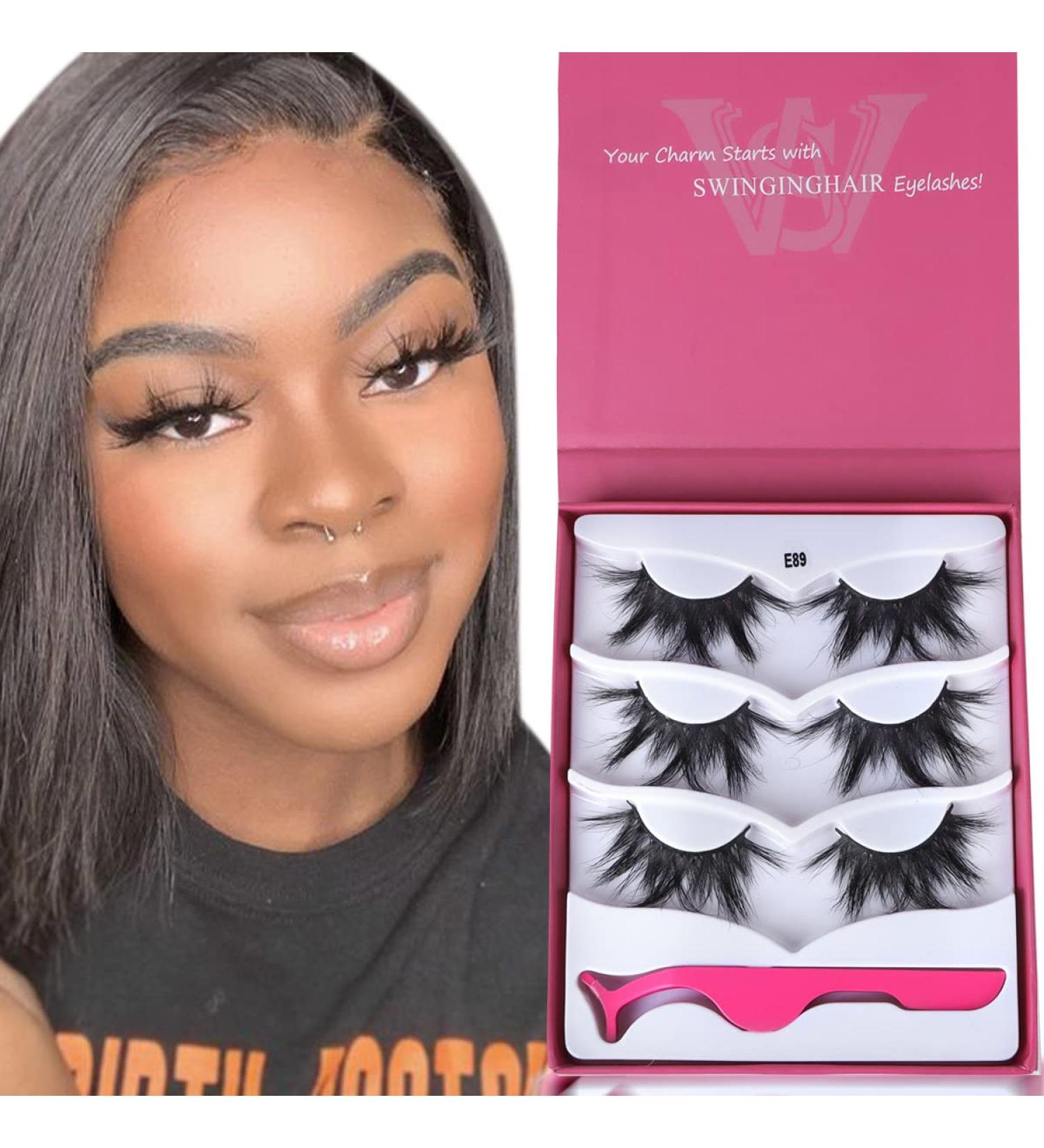 SWINGINGHAIR 3 Pairs 25mm Long 3D Mink Lashes | Dramatic and Soft Wispy False Eyelashes for Makeup and Cosplay - Buy Online on GoSupps.com
