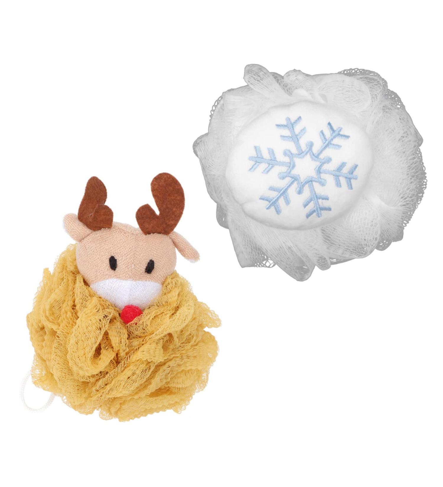 2pcs Bath Ball Shower Puff & Loofah Set | Holiday Bath Scrubber & Back Scrubber | Premium Shower Sponge Pouf - Buy Online on GoSupps.com