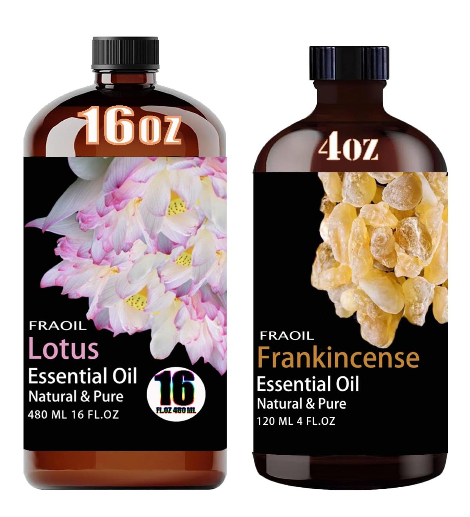 Lotus Essential Oil 16 Fl Oz and Frankincense Essential Oil 4 Fl Oz for Diffuser Humidifier Yoga Cleaning DIY Candle Soap Making Perfume Gift for Essential Oils - Buy Online on GoSupps.com