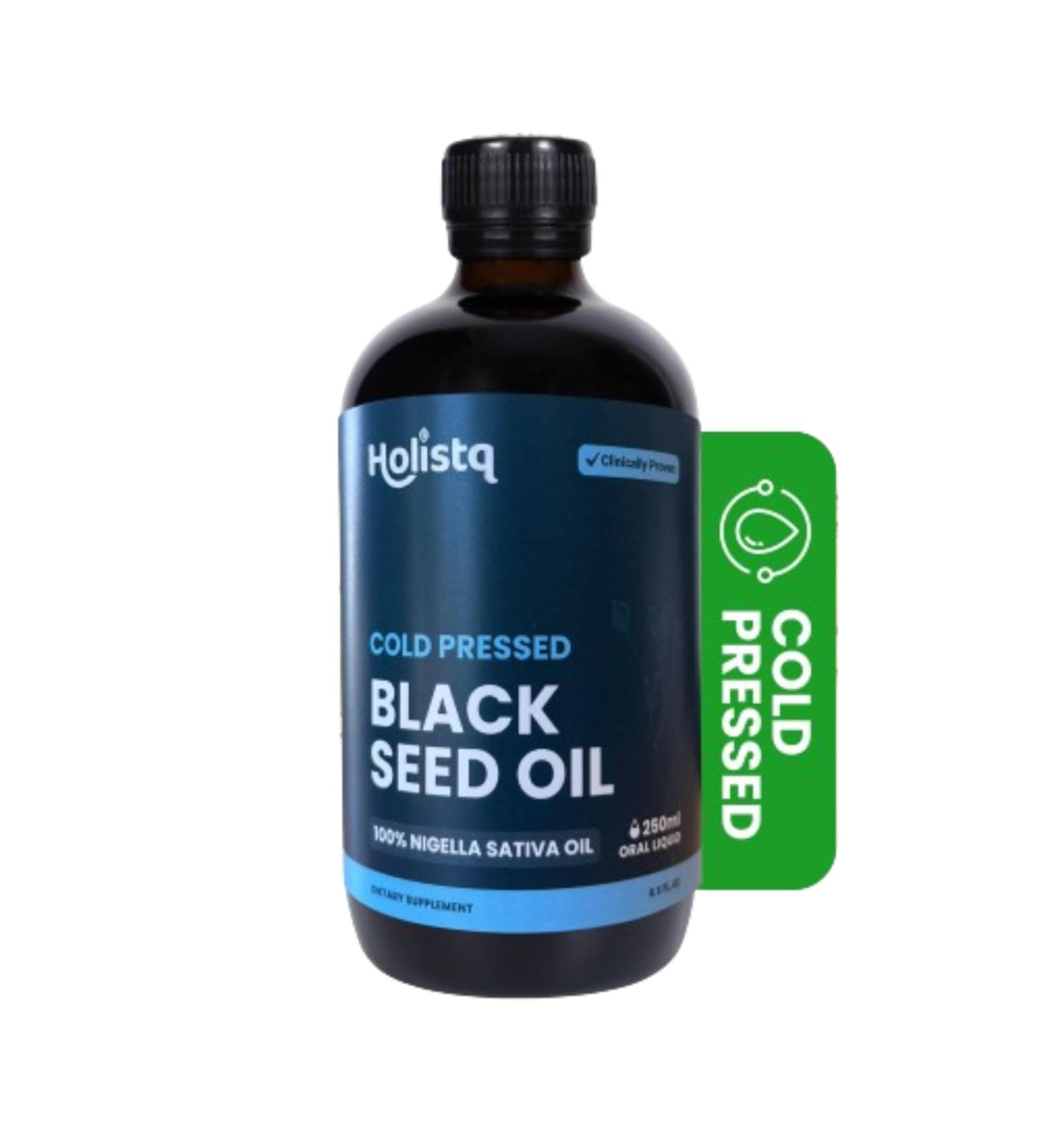 Holistq Black Cumin Seed Oil 250ml - Cold Pressed Nigella Sativa Oil for Immune Support & Joint Health | Vegan Omega 3 6 9 Supplement - Buy Online on GoSupps.com