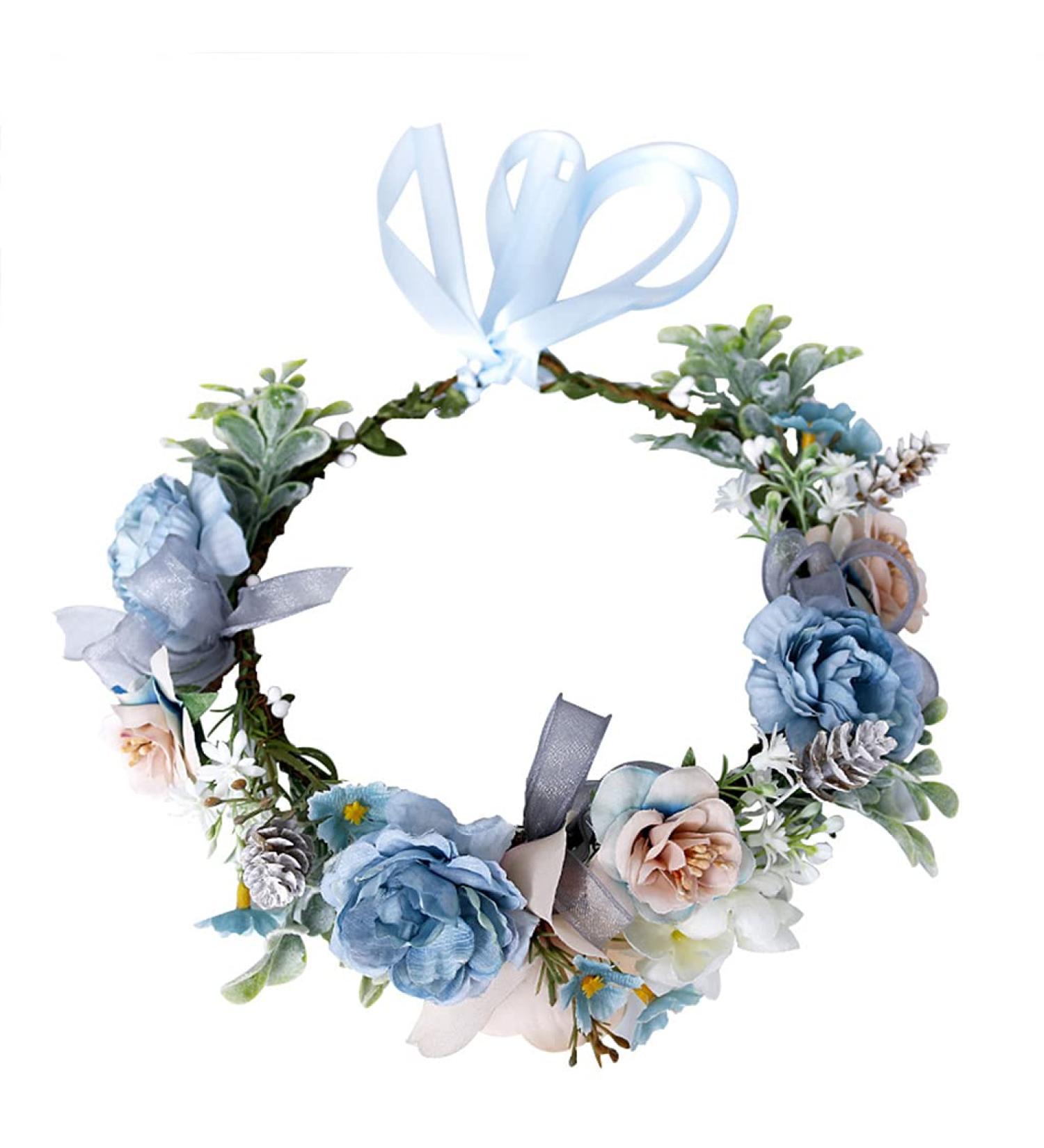 Buy Kemelo Boho Beach Wreath Headband | Blue Flower Crown Halo Garland | Women's Headwear for International Shipping - Buy Online on GoSupps.com