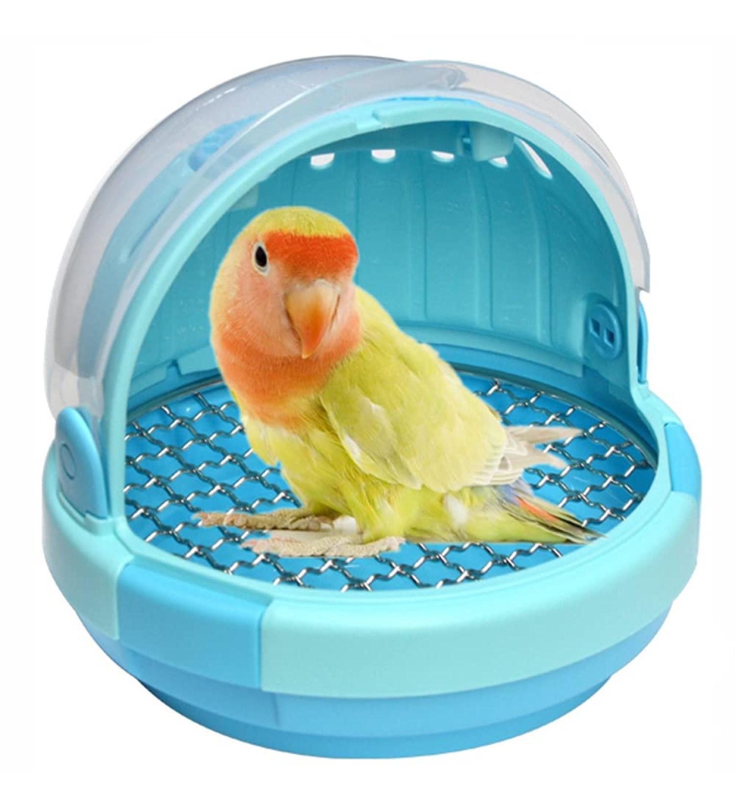 Portable Bird Carrier with Handle - Lightweight & Transparent Parrot Suitcase for Parakeet, Macaw, Cockatiels - Breathable Warm Nest Bed - Blue - Buy Online on GoSupps.com