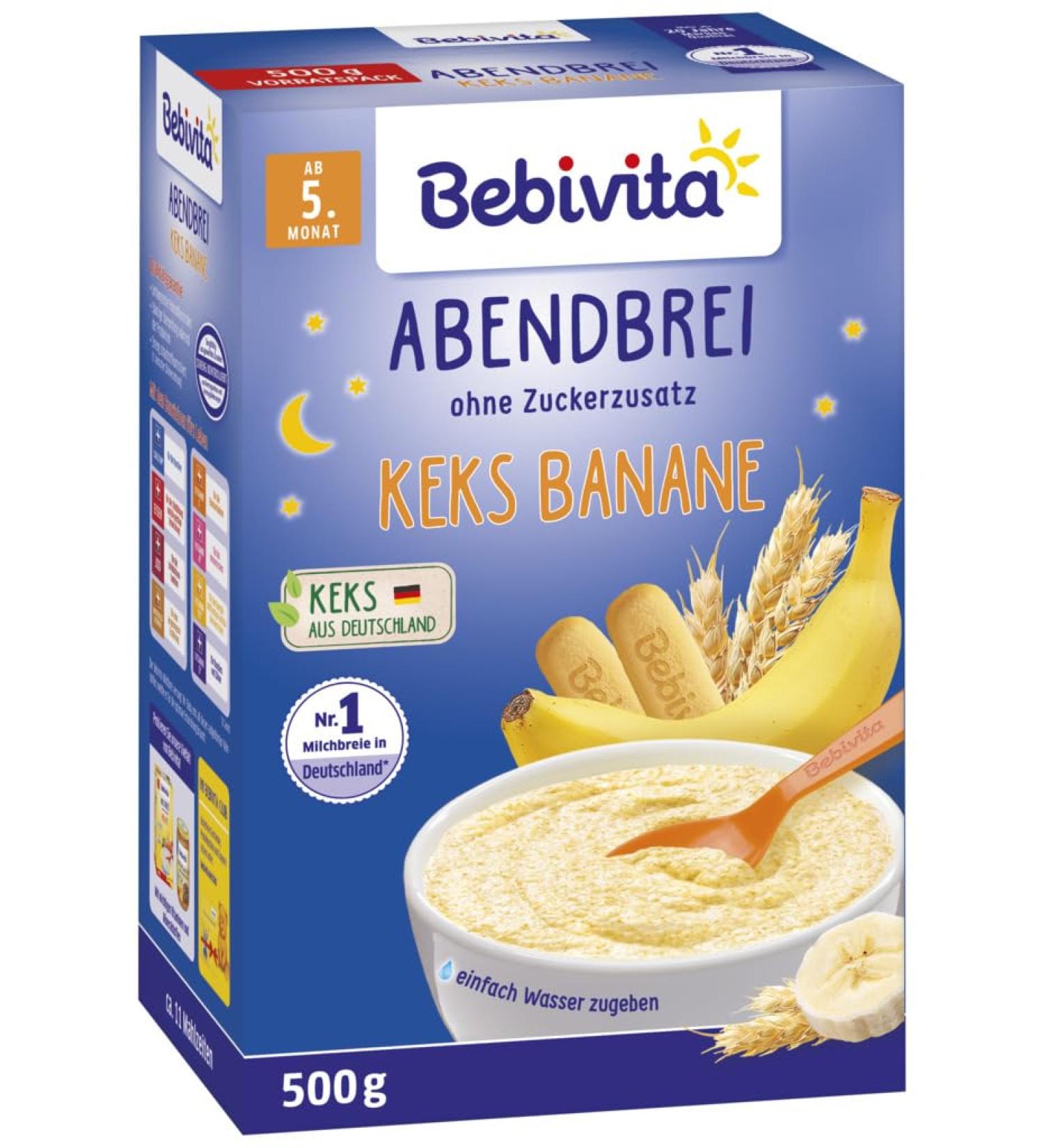 Bebivita Evening Porridge Biscuit-Banana | 2 x 500g | Ideal for Babies 4+ Months | Nutrient-Rich Fruit Snacks - Buy Online on GoSupps.com