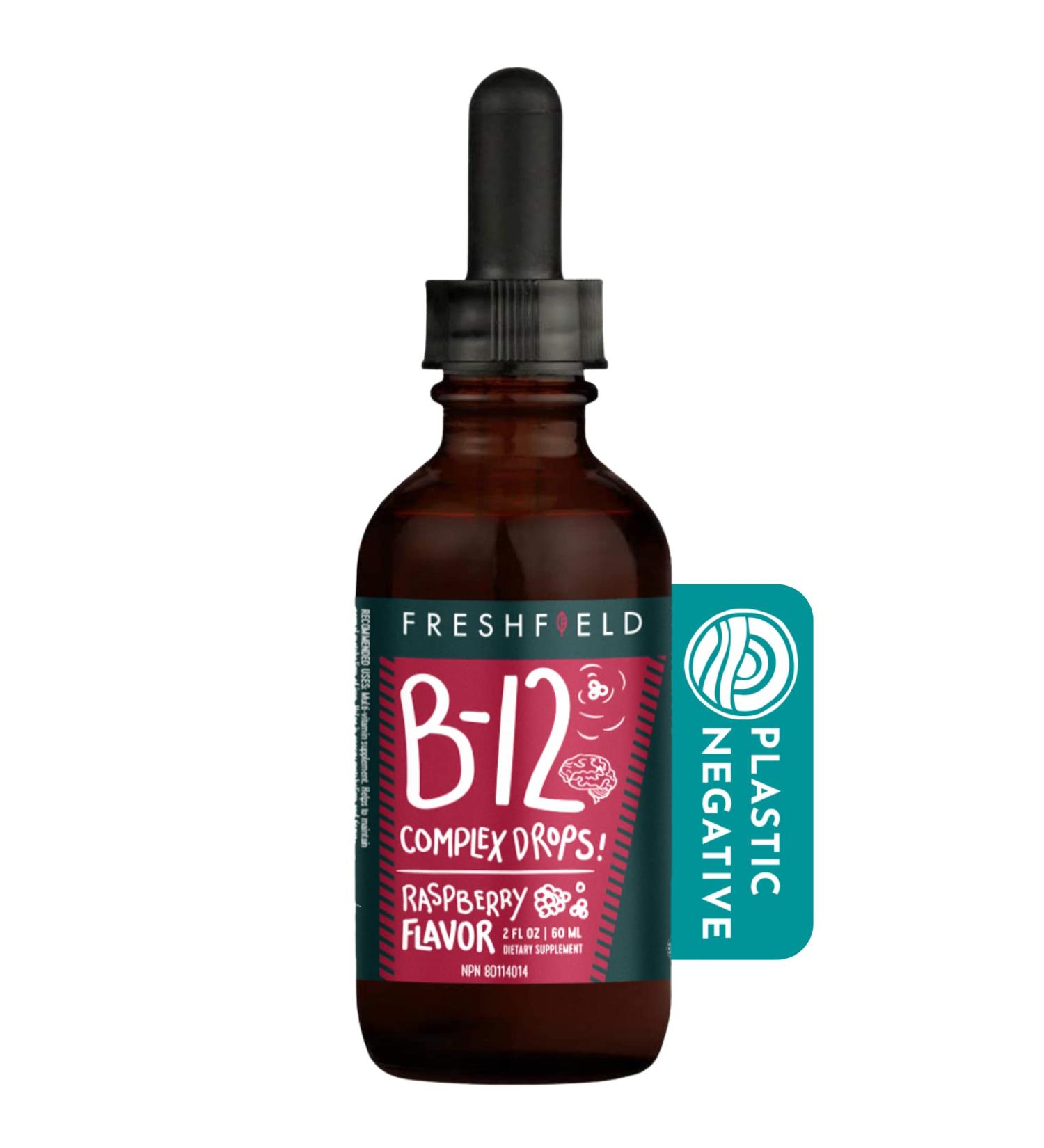Freshfield B12 Complex Drops - 1200mcg Methylcobalamin - Liquid Vegan B Vitamins for Energy, Mood, Heart Health - Buy Online on GoSupps.com