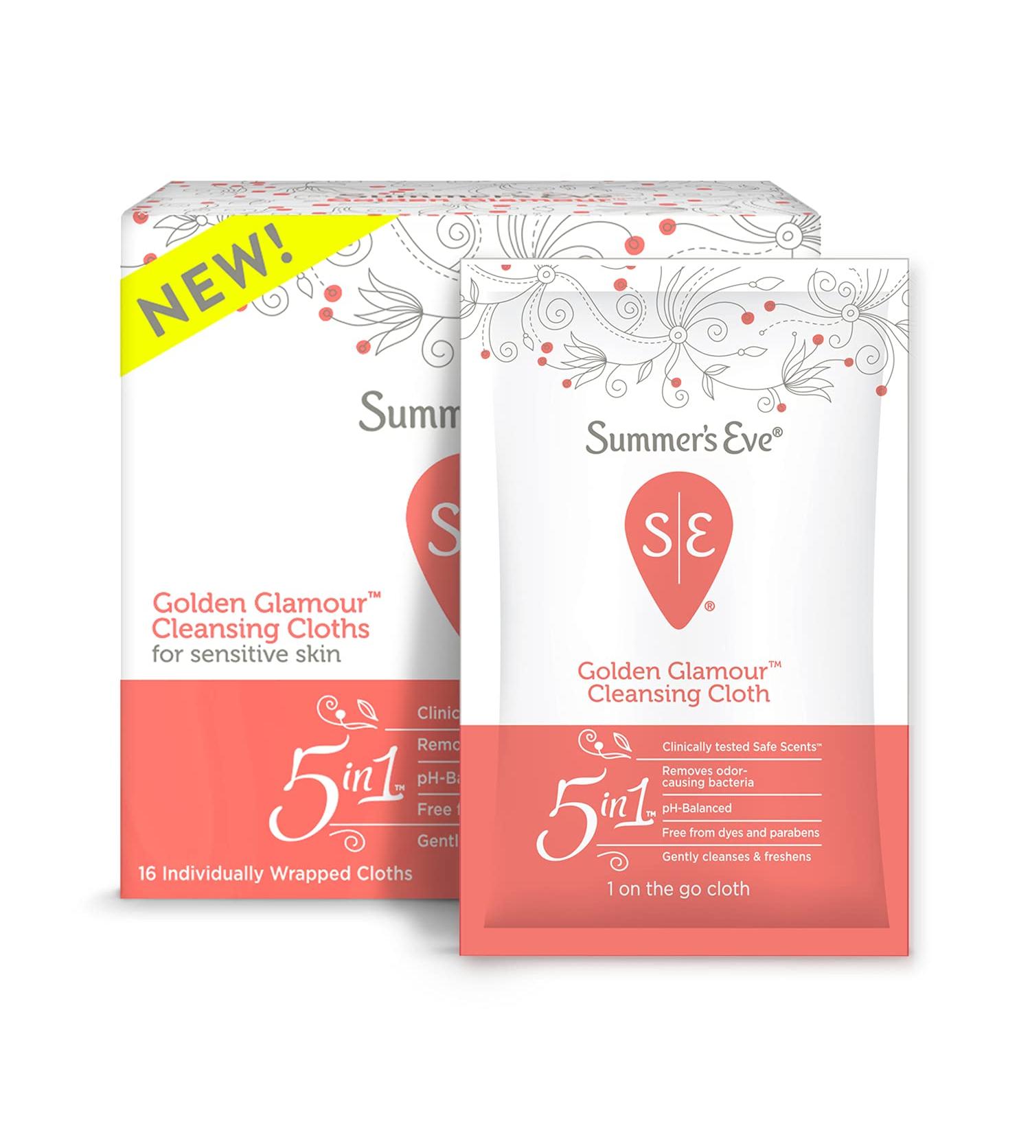 Summer's Eve 5-in-1 Golden Glamour Cleansing Cloths - 16 On-The-Go Individually Wrapped Wipes - Buy Online on GoSupps.com